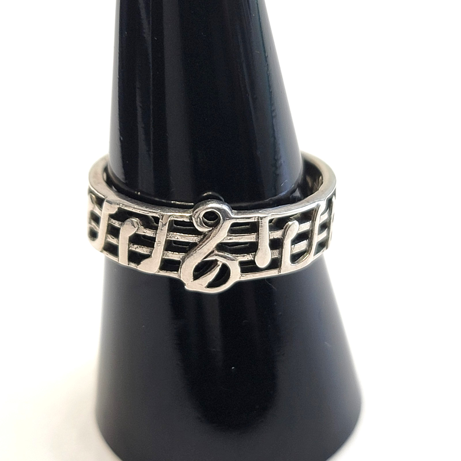 Vintage 925 Silver Music Staff Treble Clef Notes Ring Size 8.75 Musician Unisex