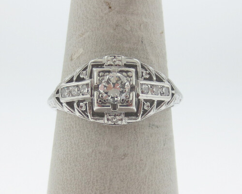 Vintage Estate Art Deco Genuine 0.35cttw Old Cut Diamonds Solid Platinum Ring