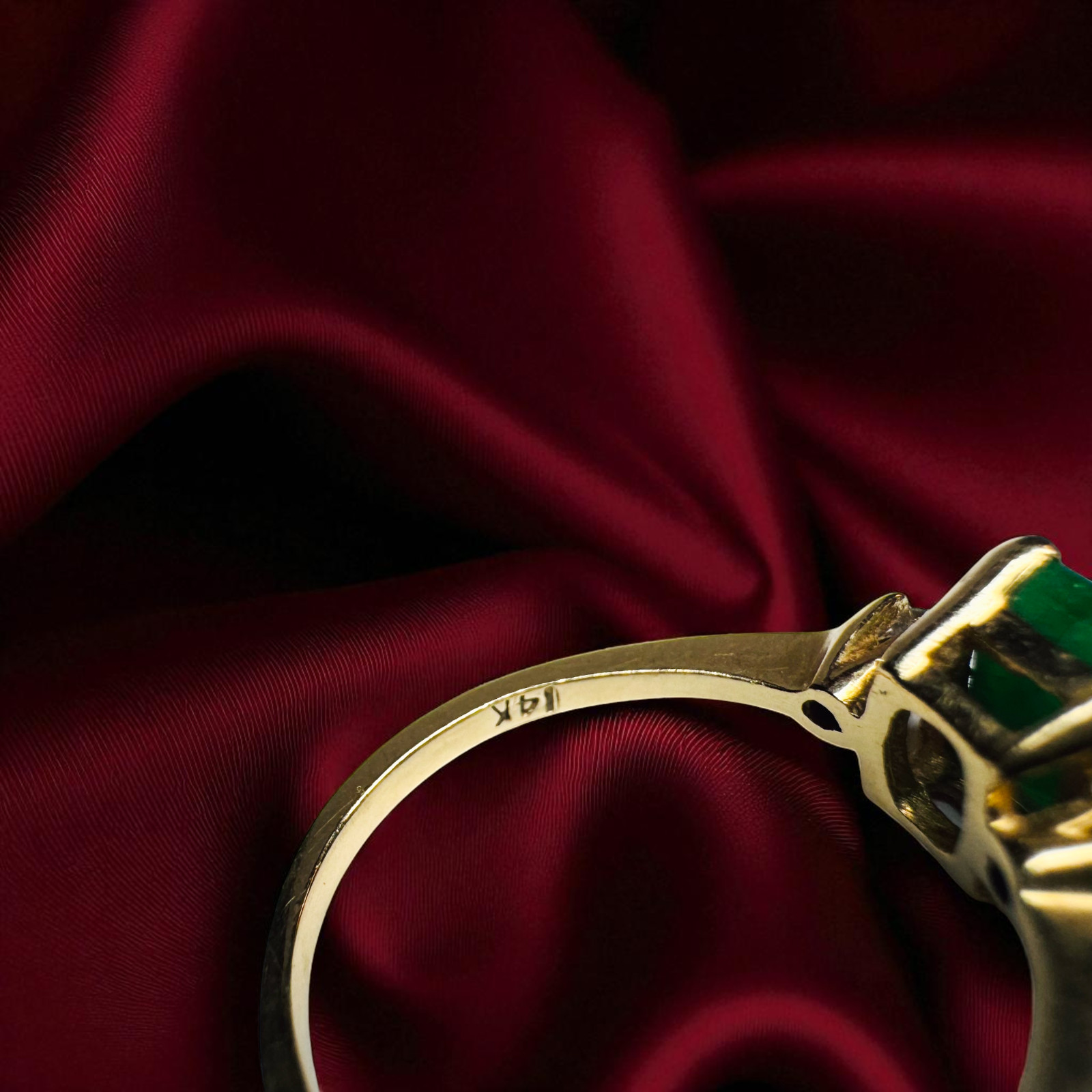 Natural Zambian Emerald & Diamond Ring 14K Gold Vintage 1.1CT Emerald Size 7