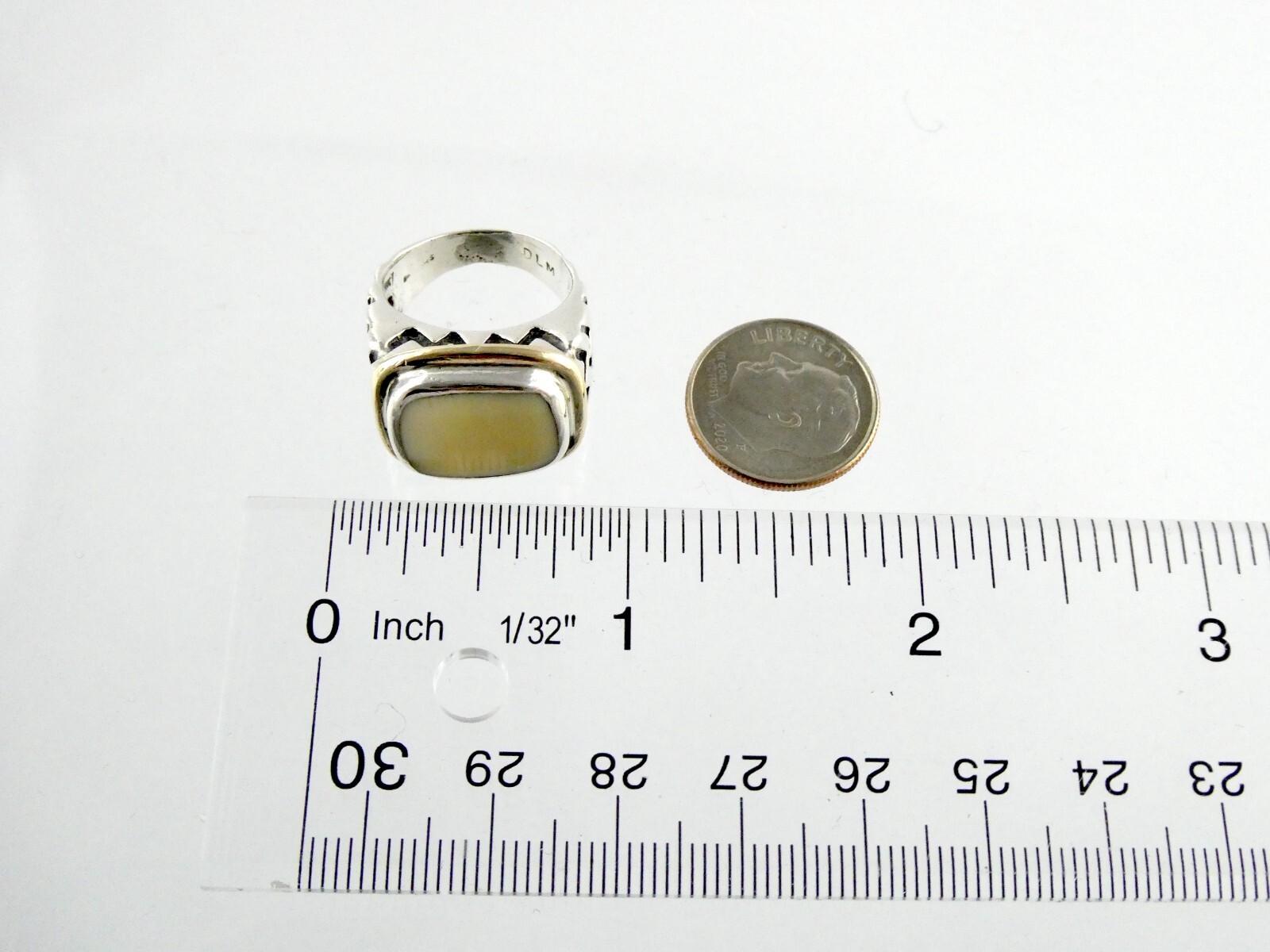 Dian Malouf Sterling Silver and 14k Yellow Gold Cream Gem Ring 925 Size 5.5 DLM