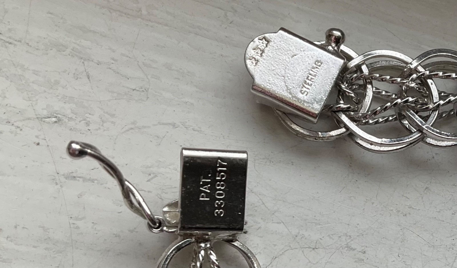 Vintage Starter SILVER CHARM BRACELET Wearable 7 1/8” USA Made Patent