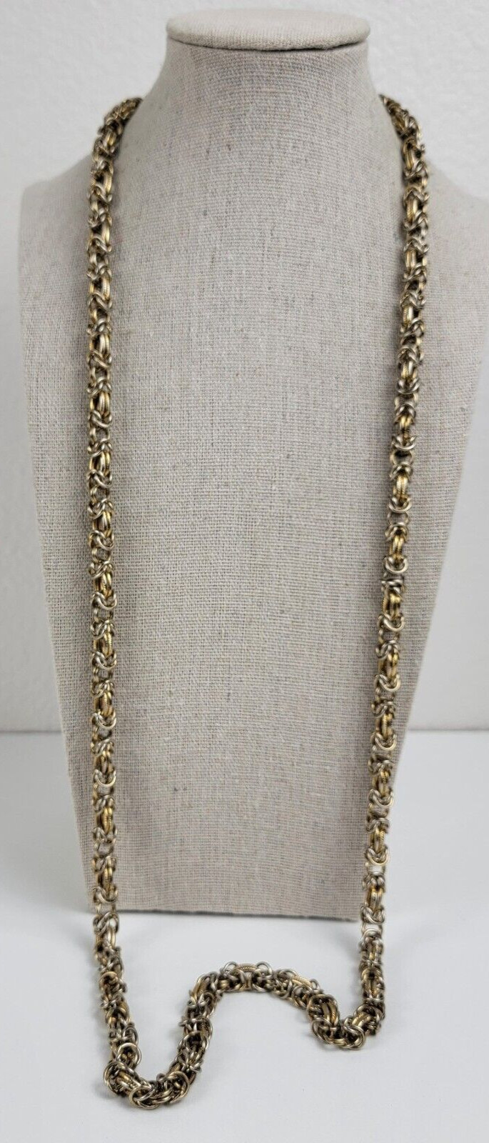 Vintage Silver And Gold Tone Fancy Chain Necklace 37 Inch Spring Ring Clasp