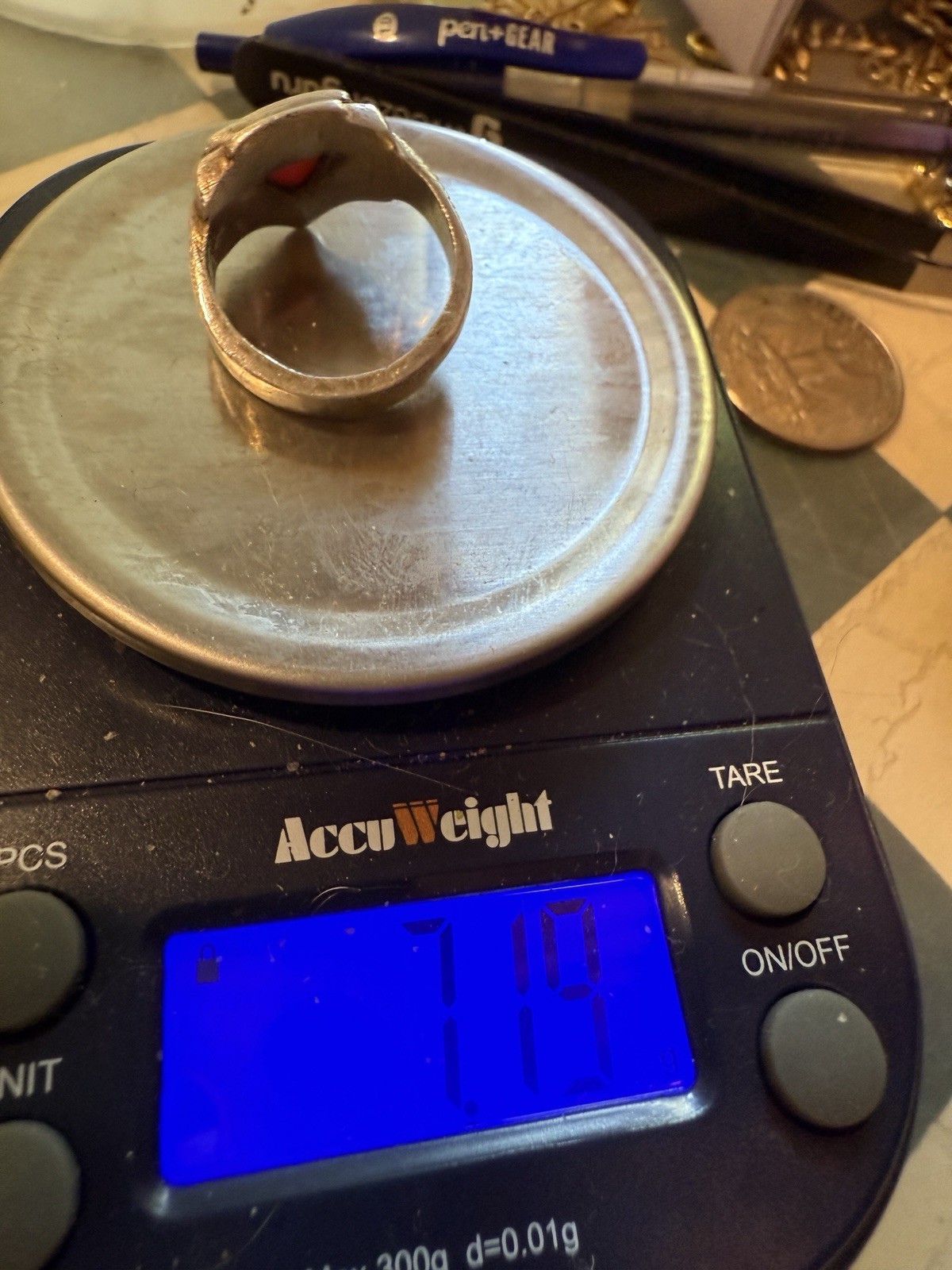 OLD Sterling Silver 925 Ring Unmarked 7.1grams Coral? Jasper? Size Is Almost 7.5