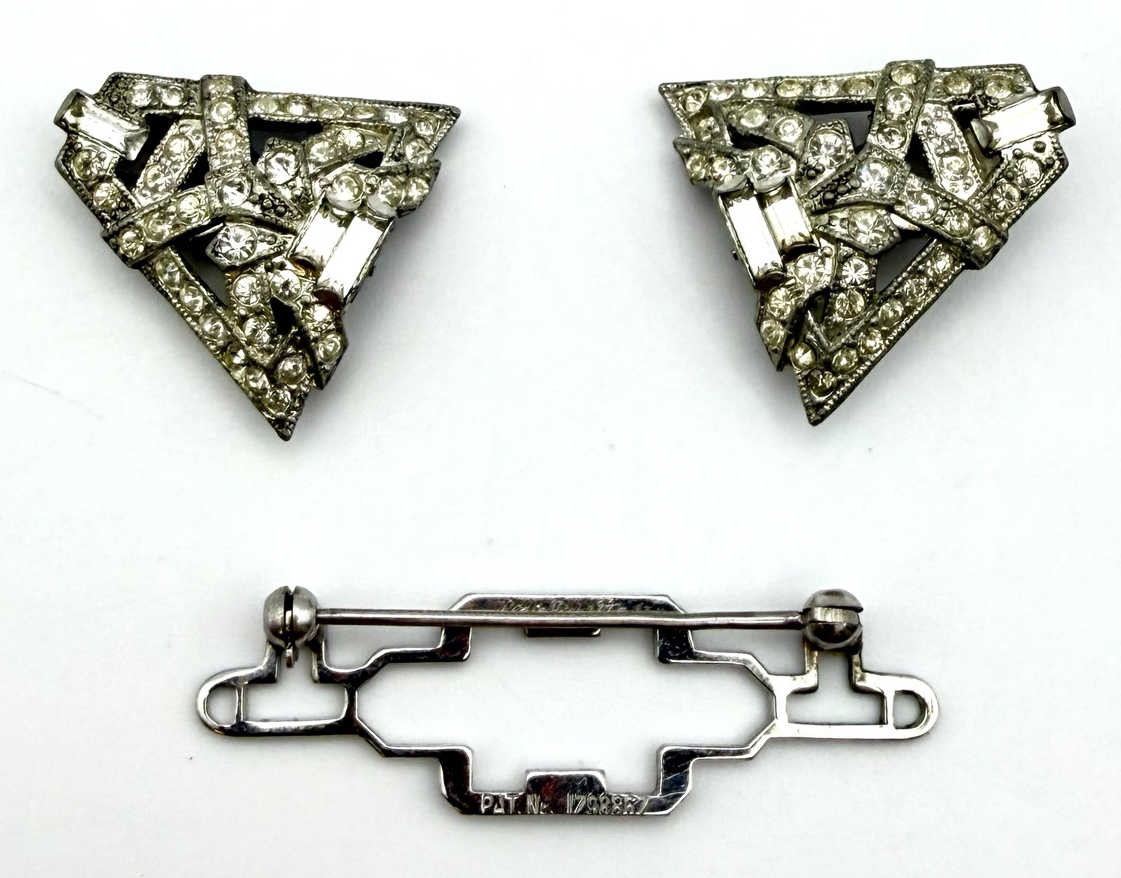 Art Deco Coro Duette Rhinestone Dress Clip Brooch Convertible PAT 1798387
