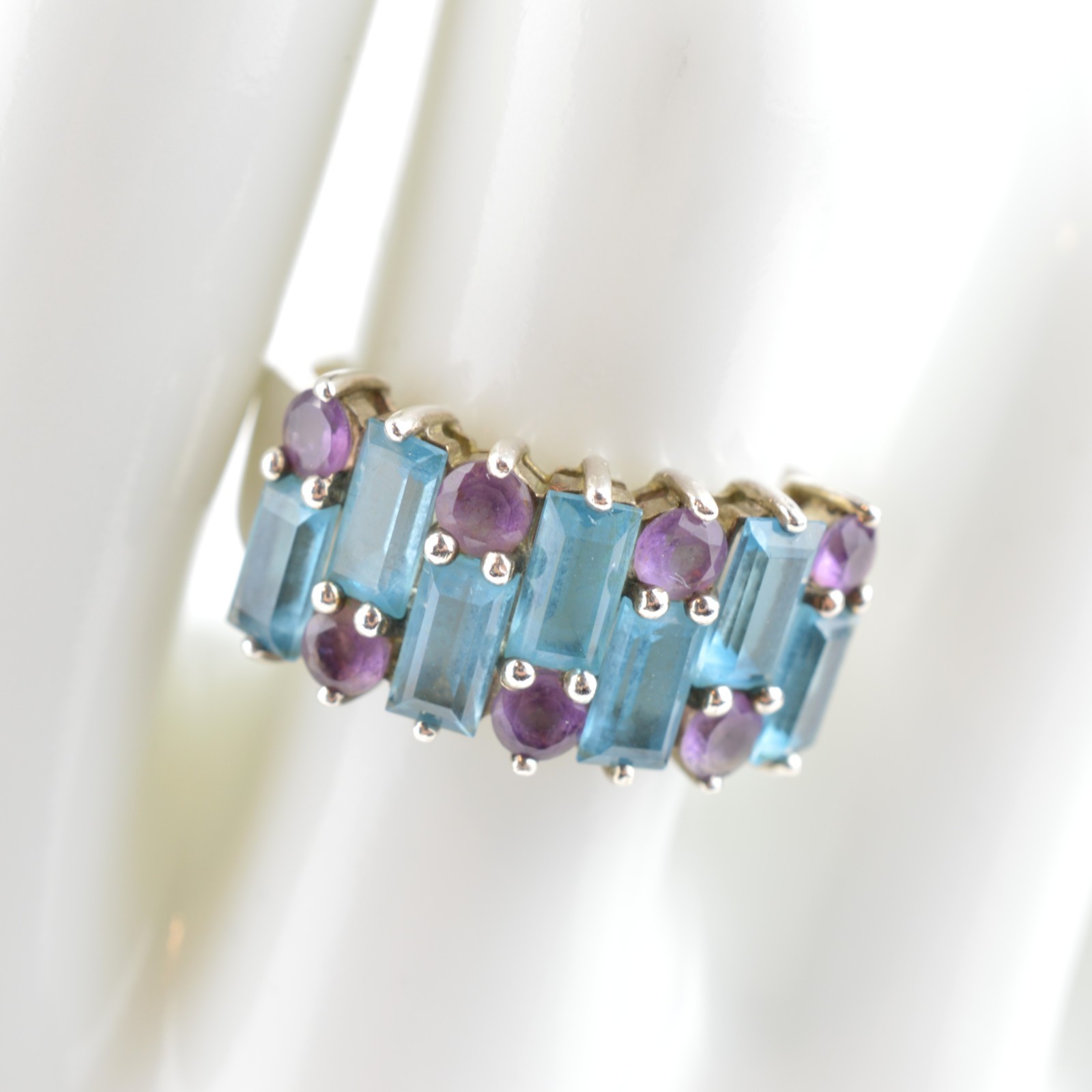 HN Ring Sterling Silver 925 with Topaz and Amethyst, Size 7.75