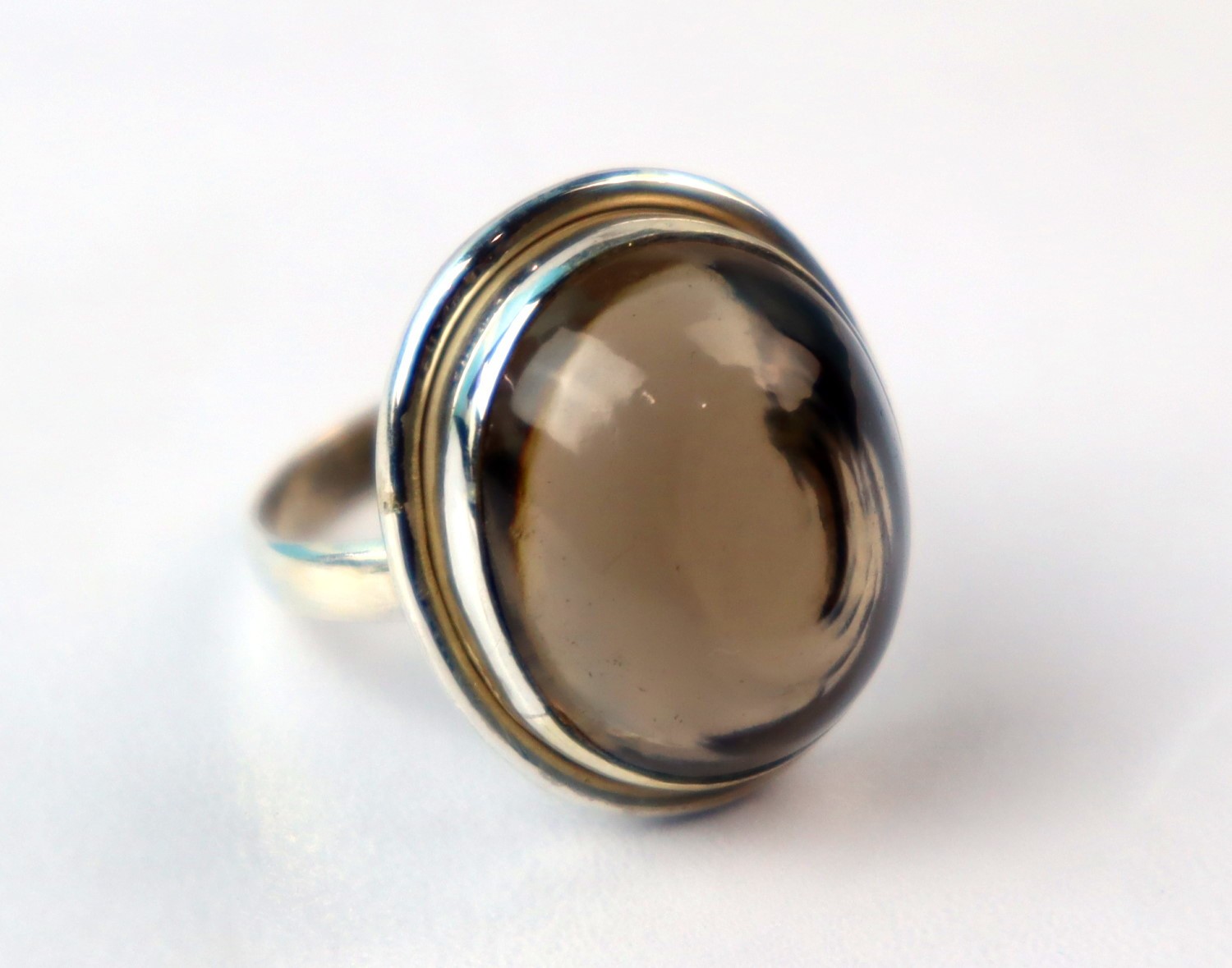 Elegant Fine Brown Smoky Quartz 925 Sterling Silver Oval Ring US#8