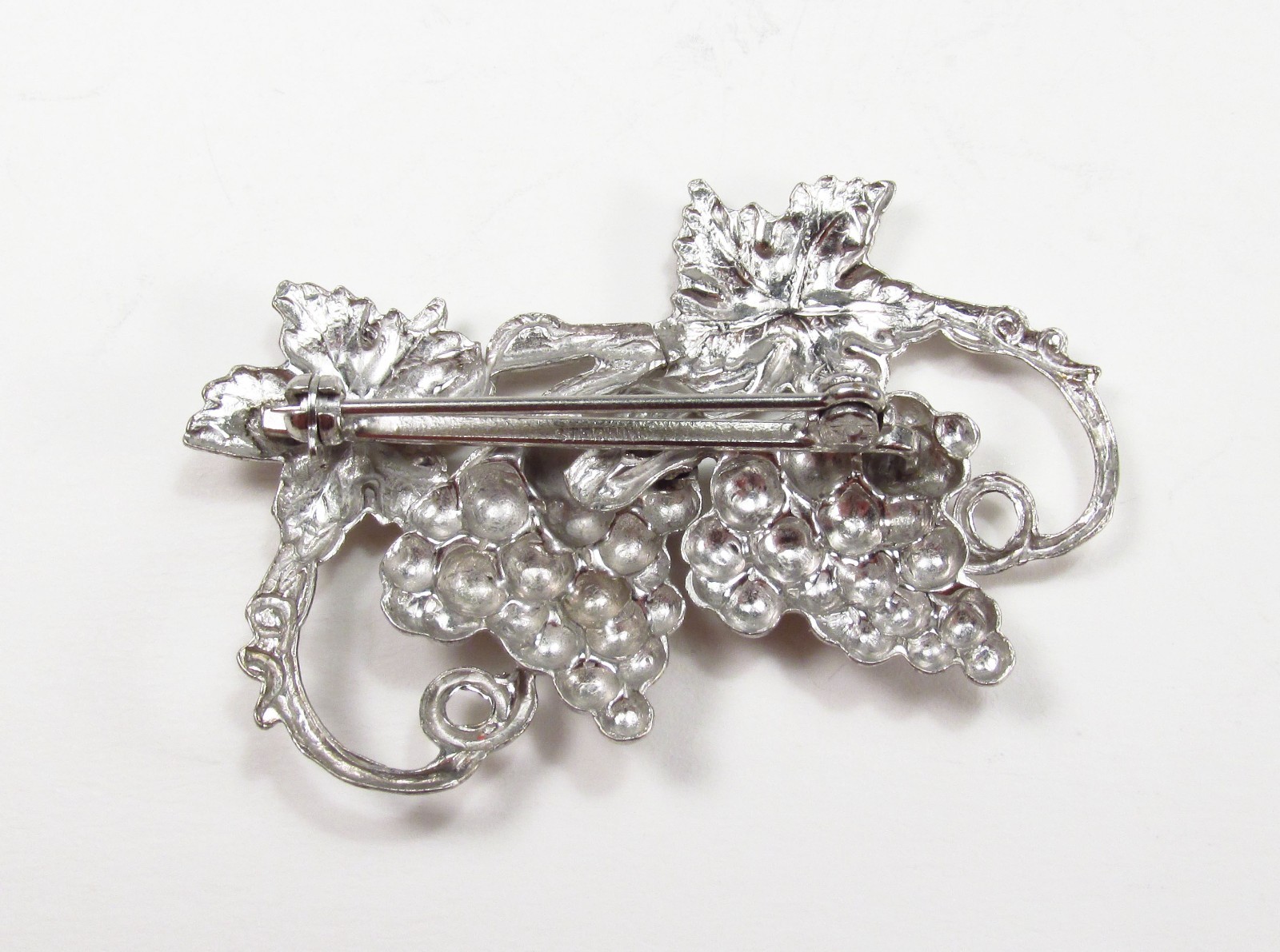 Vintage 1950s USA Made Sterling Silver Grapevine Bunch of Grapes Cluster Brooch