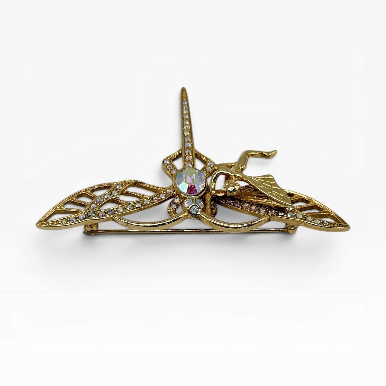 Vintage Kirks Folly Angel Dragonfly Crystal Brooch w/ Box