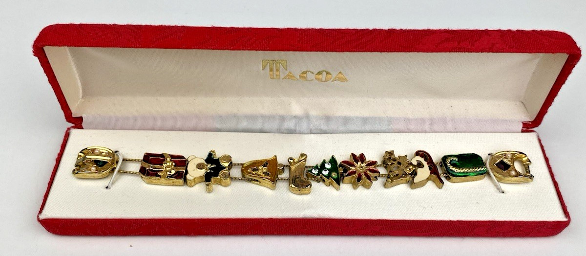 Vintage Tacoa Slide Bracelet Velvet Red Presentation Box Estate Christmas NIB