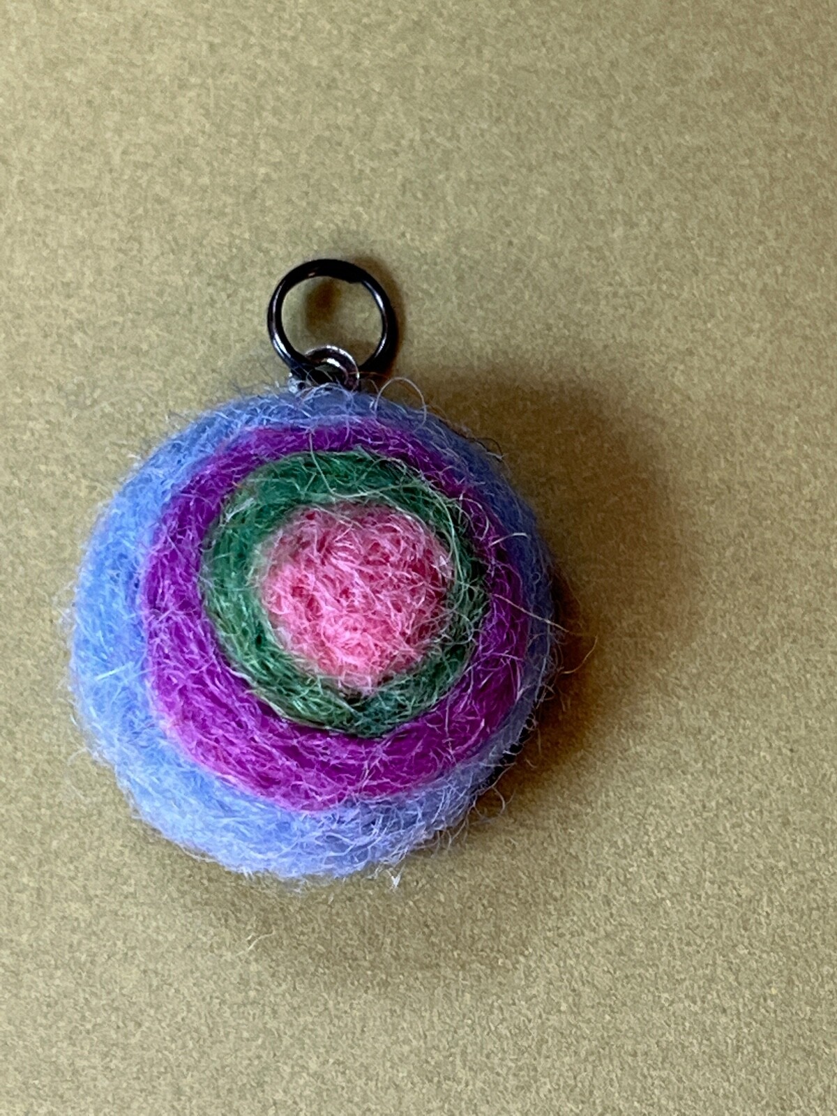 Handmade Small Periwinkle Purple Green & Pink Swirl Felted Wool Swirl Round Pend