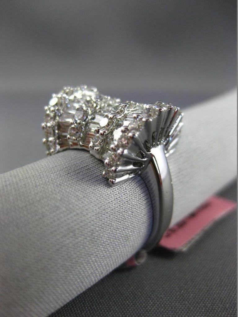 ESTATE 2.14CT ROUND & BAGUTTE DIAMOND 18KT WHITE GOLD 3D BOW FUN RING F/G VVS VS