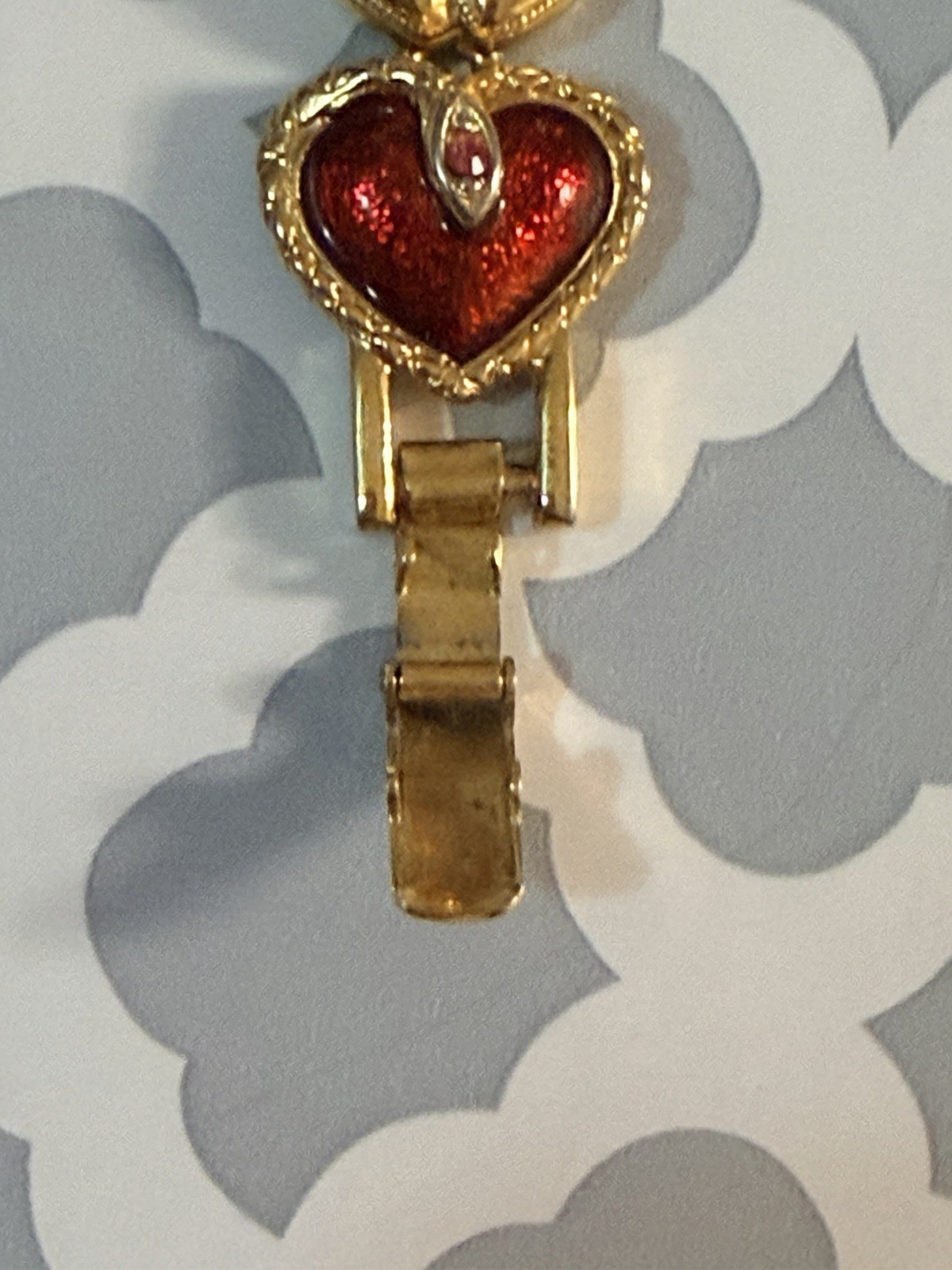 Vintage Joan Rivers Hearts & Flowers Bracelet Enamel Heart Charm Floral Signed