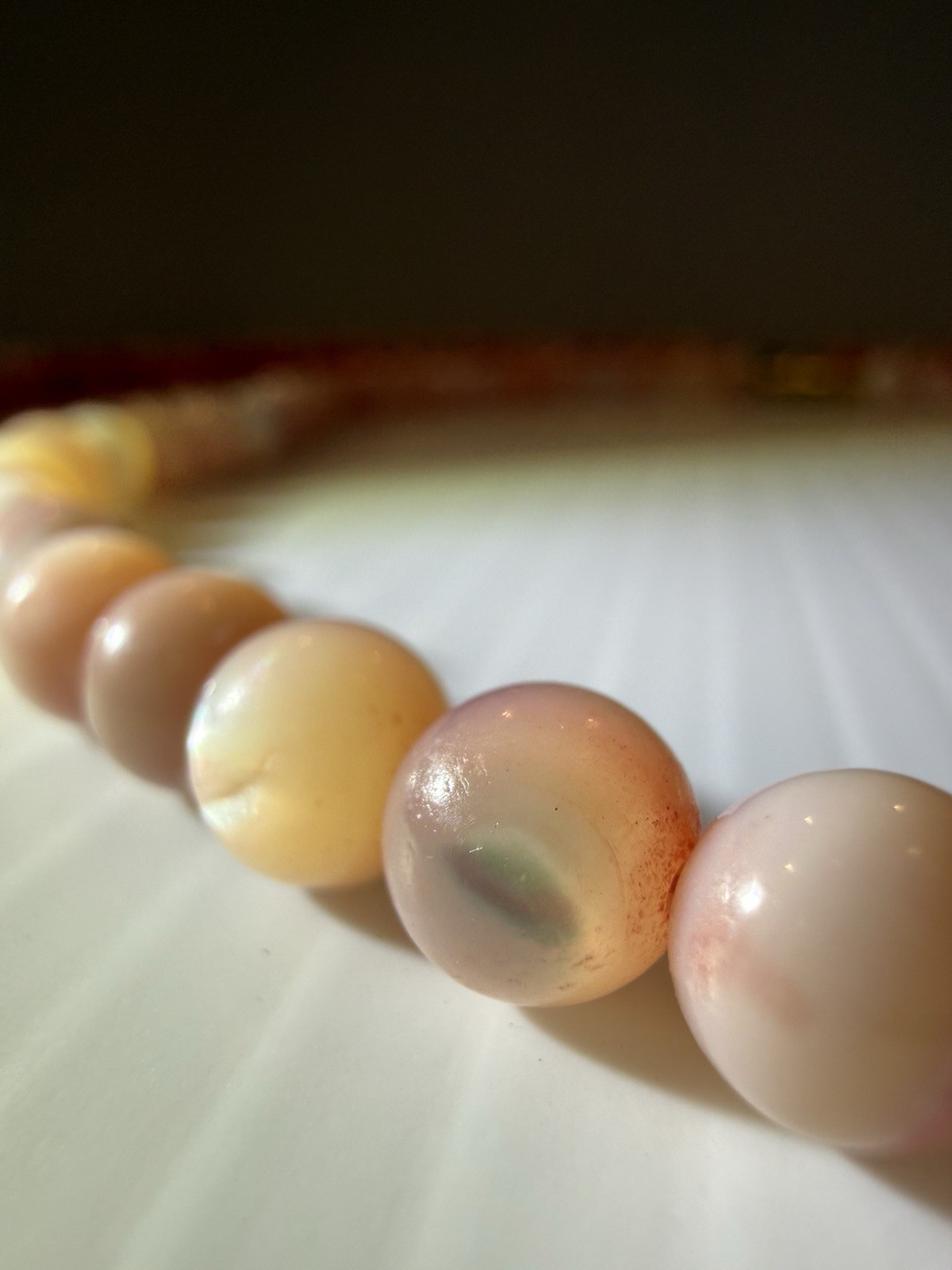 Vintage Pink Agate Bead Necklace Set 2pc Natural Stone 30in & 16.5in
