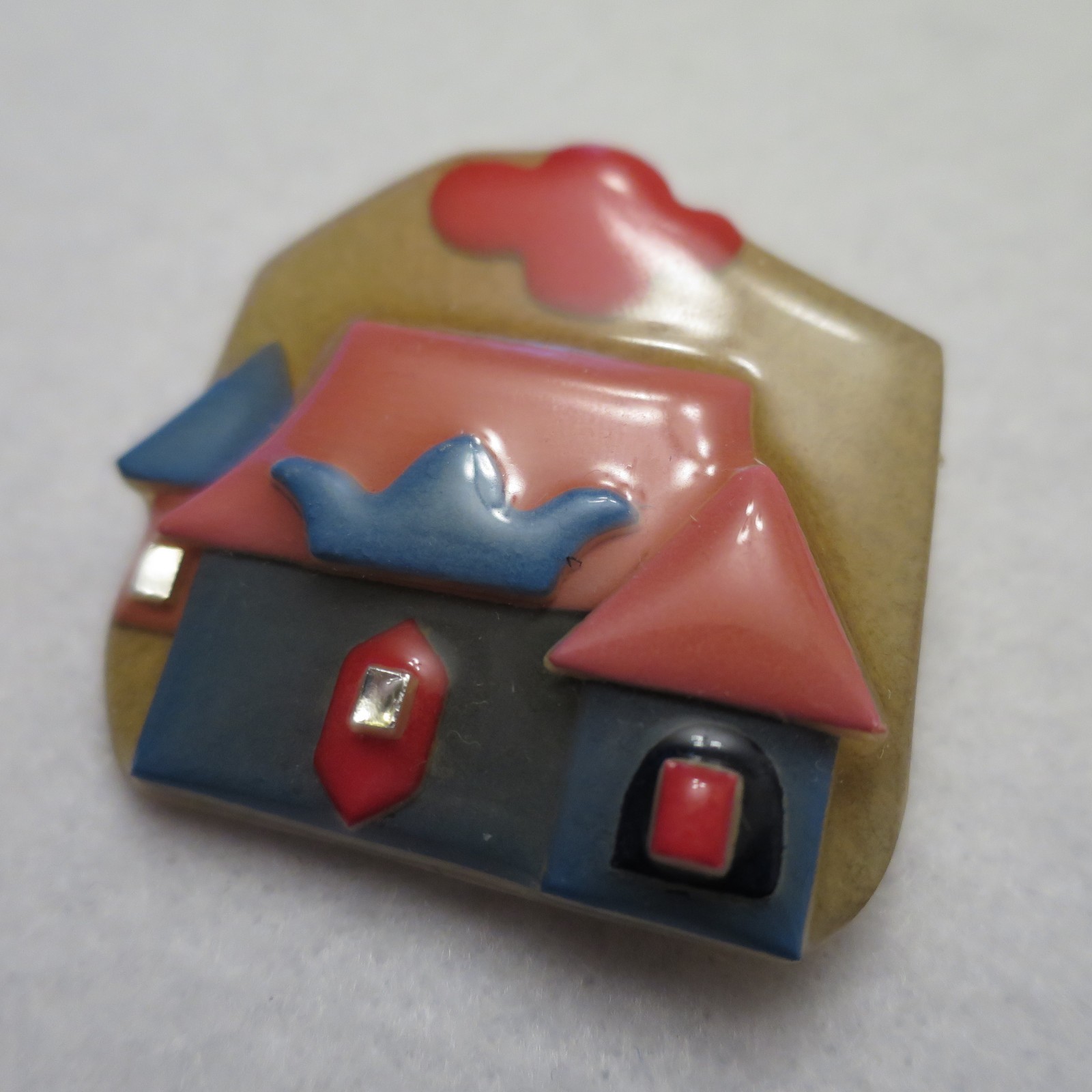 Lot of 2 Lucinda House Pins City Buildings Pink Blue Brown Moon Cloud Sunset VTG