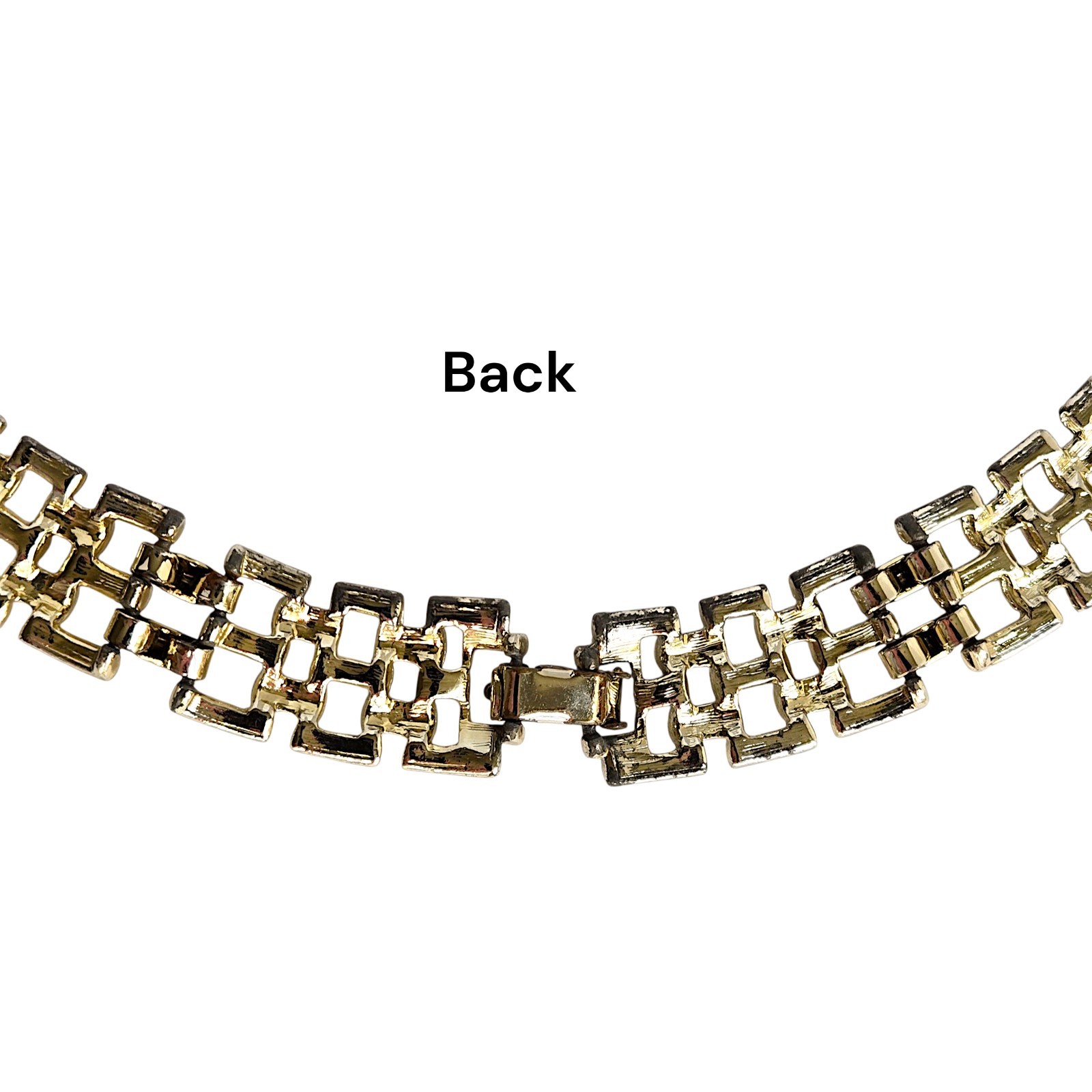 Vtg Five Row Panther Link Champagne Gold Tone Articulated Chain Necklace 18″