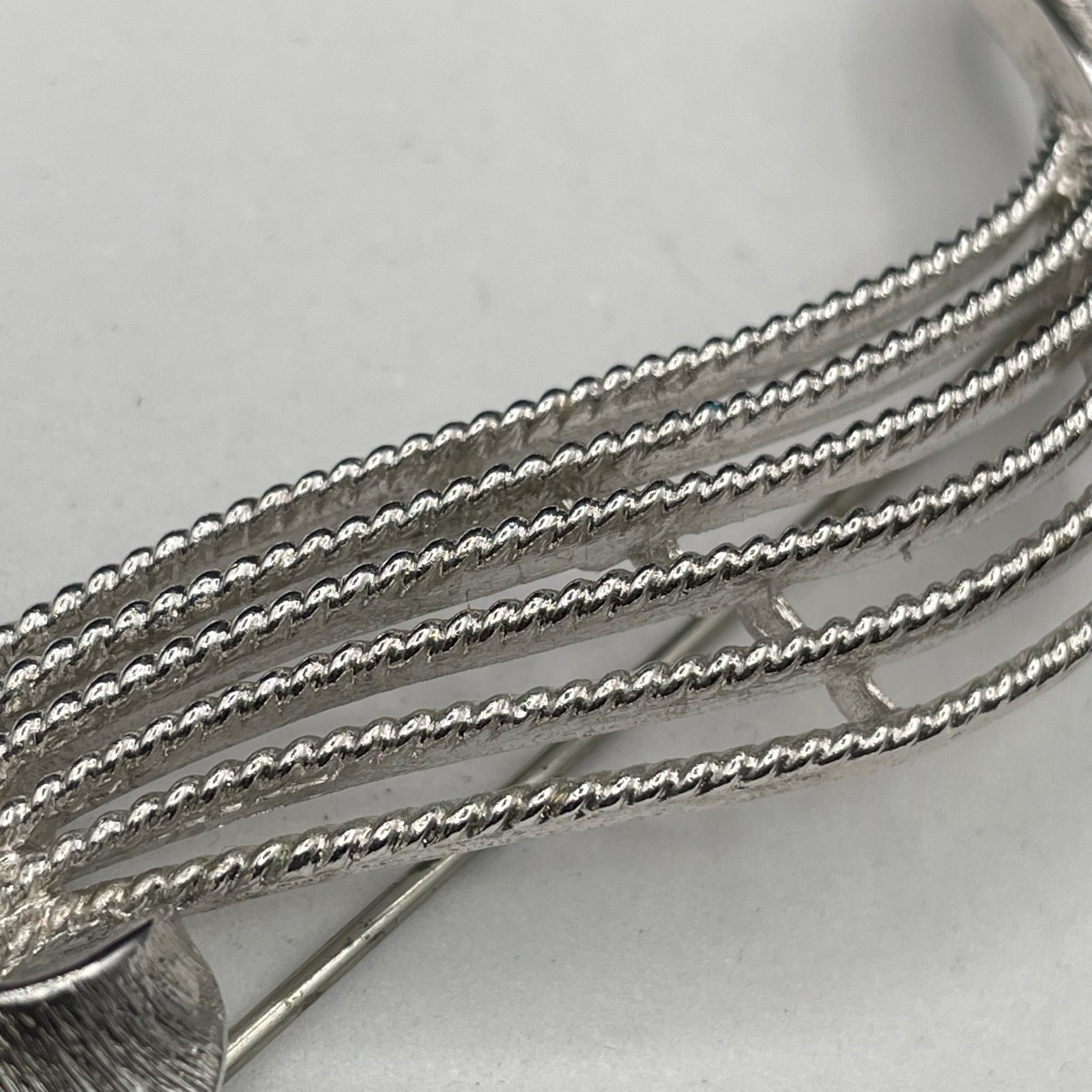 Swirl Brooch Silver Tone Ribbon Textured Layered Vintage Geometric