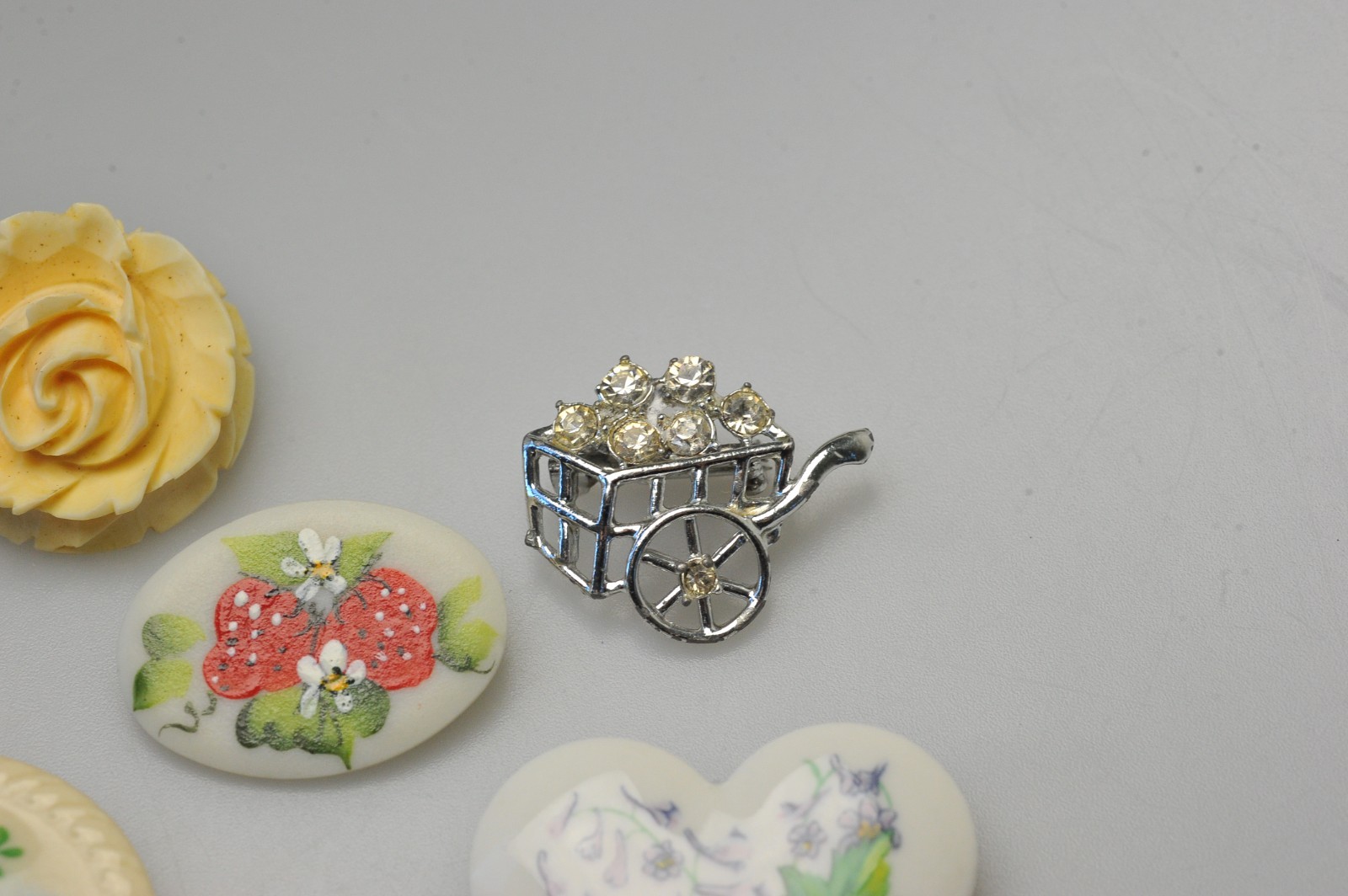 Vtg to now Brooch LOT flower floral Rhinestone 2 Avon 1 hand painted signed