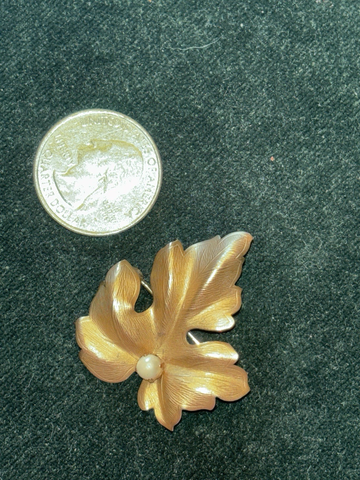 Classic Mid-Century CRCO 12k Gold Filled Leaf w/faux Pearl Pin Brooch