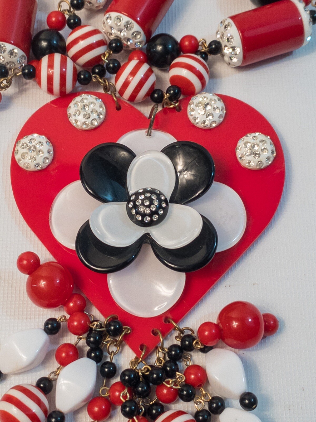 Vintage Anka Necklace Red White Black Lucite Crystal