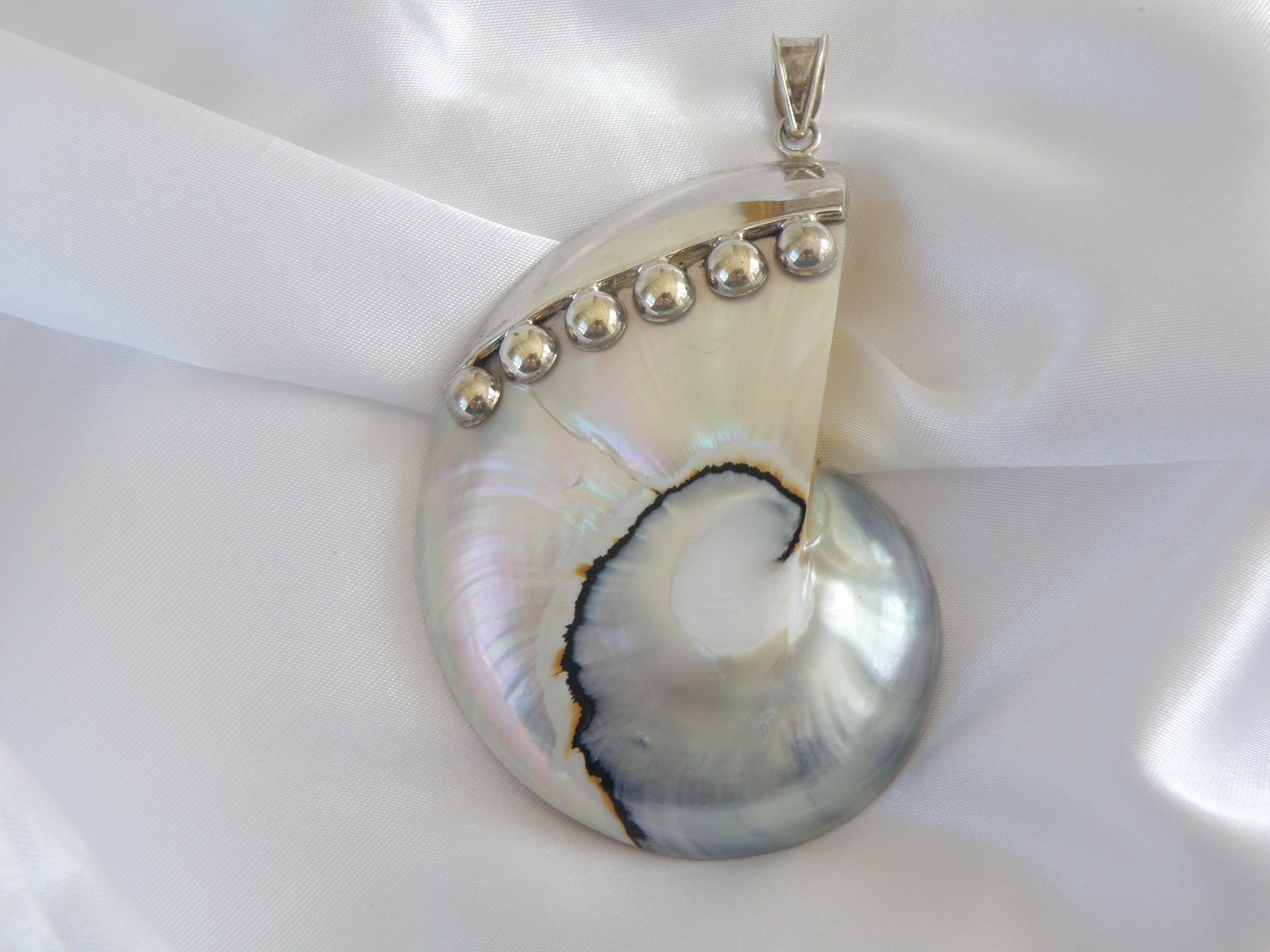 Huge Sterling Silver 925 Nautilus Shell Statement Pendant