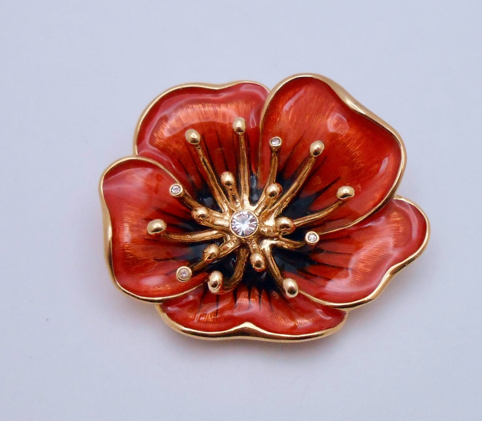 Vintage MONET Signed Burnt Orange Enamel Poppy Flower Brooch Pin J51