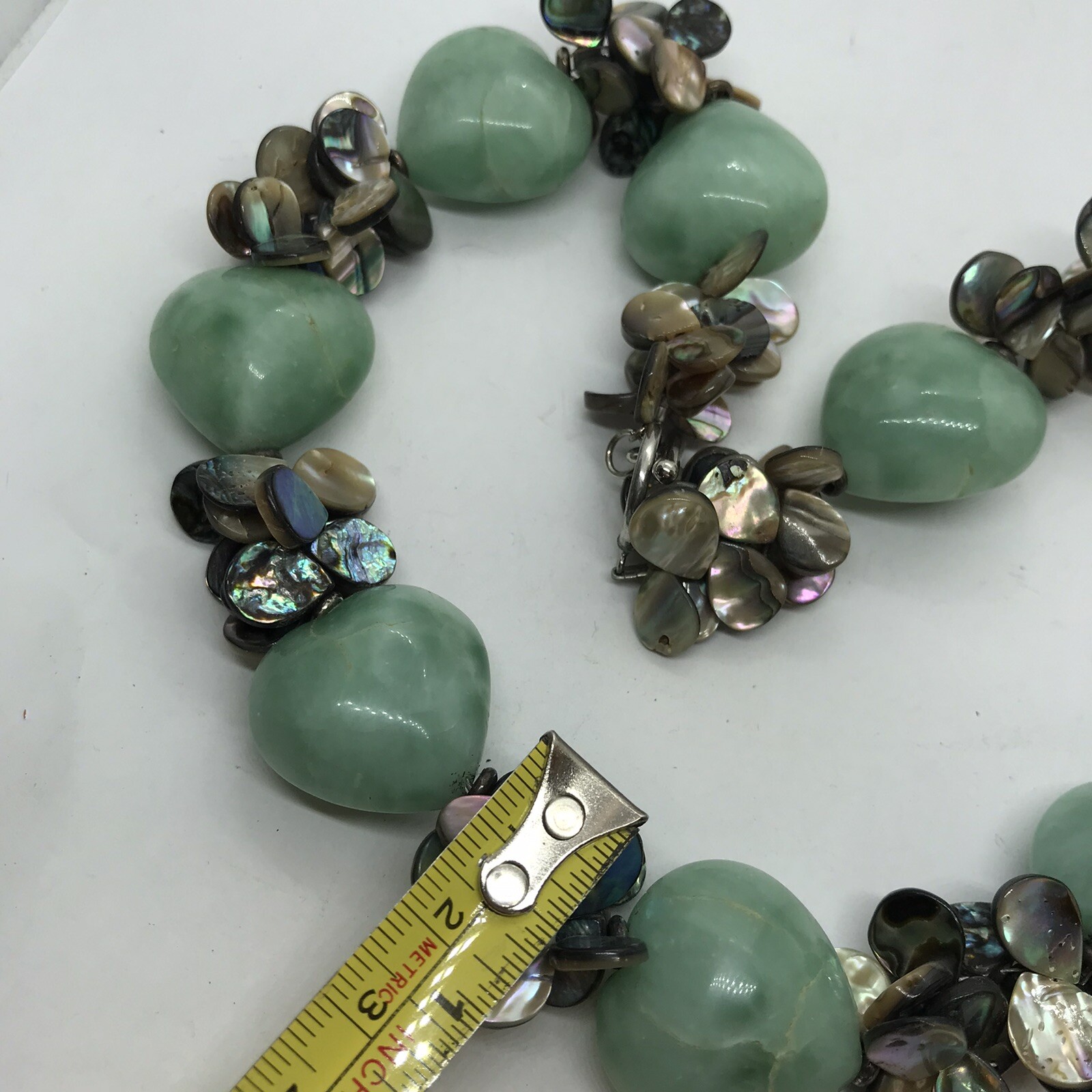 Vintage Necklace Polished Stone heart shaped Abalone Shell chunky Boho 90s