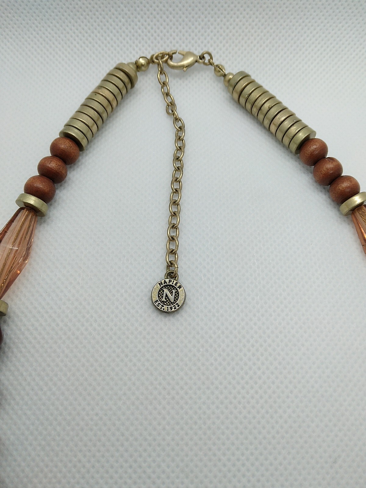 Vintage Napier Red Gold Pink Beaded Necklace Signed 16″ Choker with 3″ extender