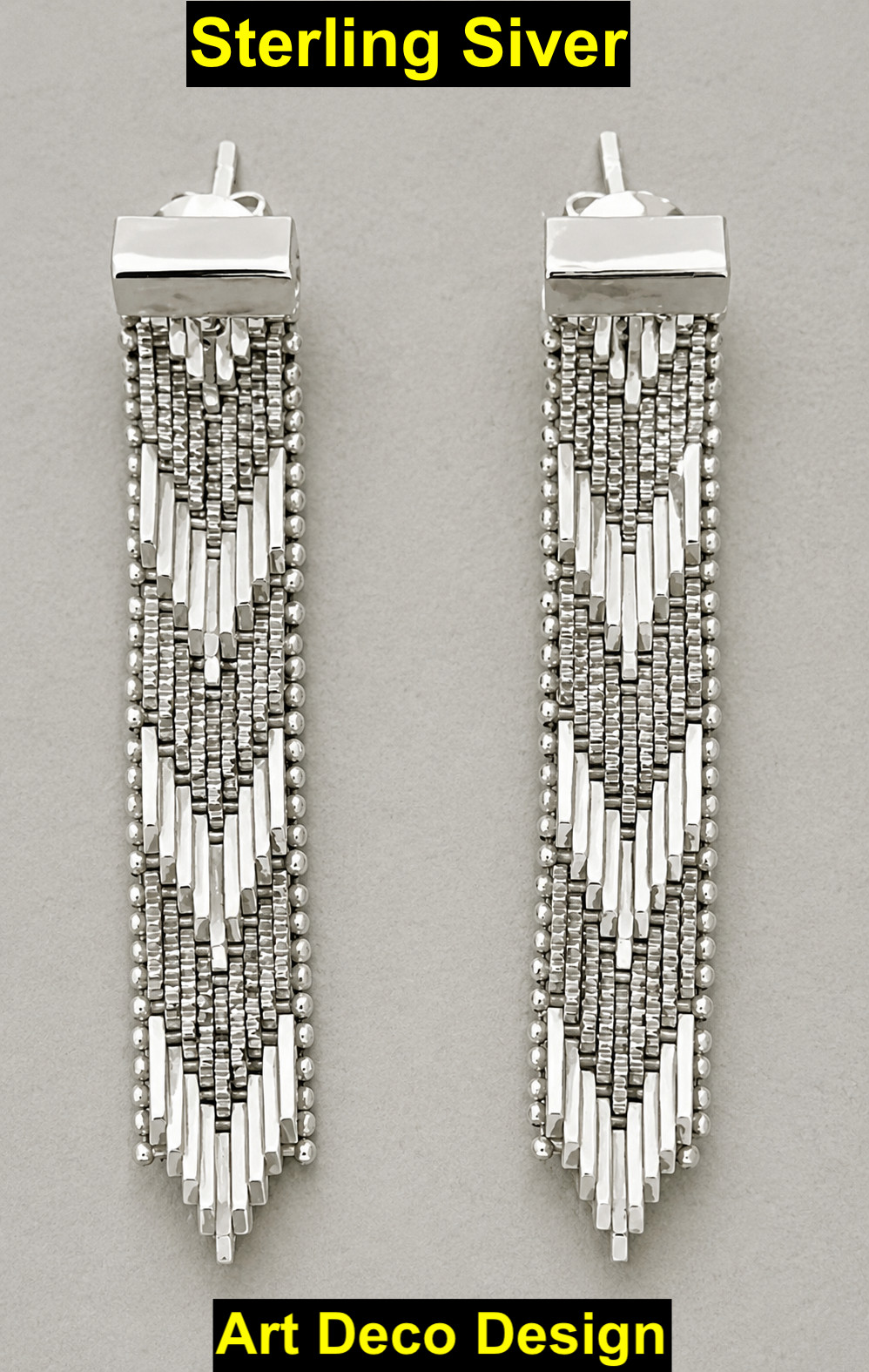 Vintage Taxco Mexico STERLING SILVER (925) Fringe Dangle Earrings Art Deco