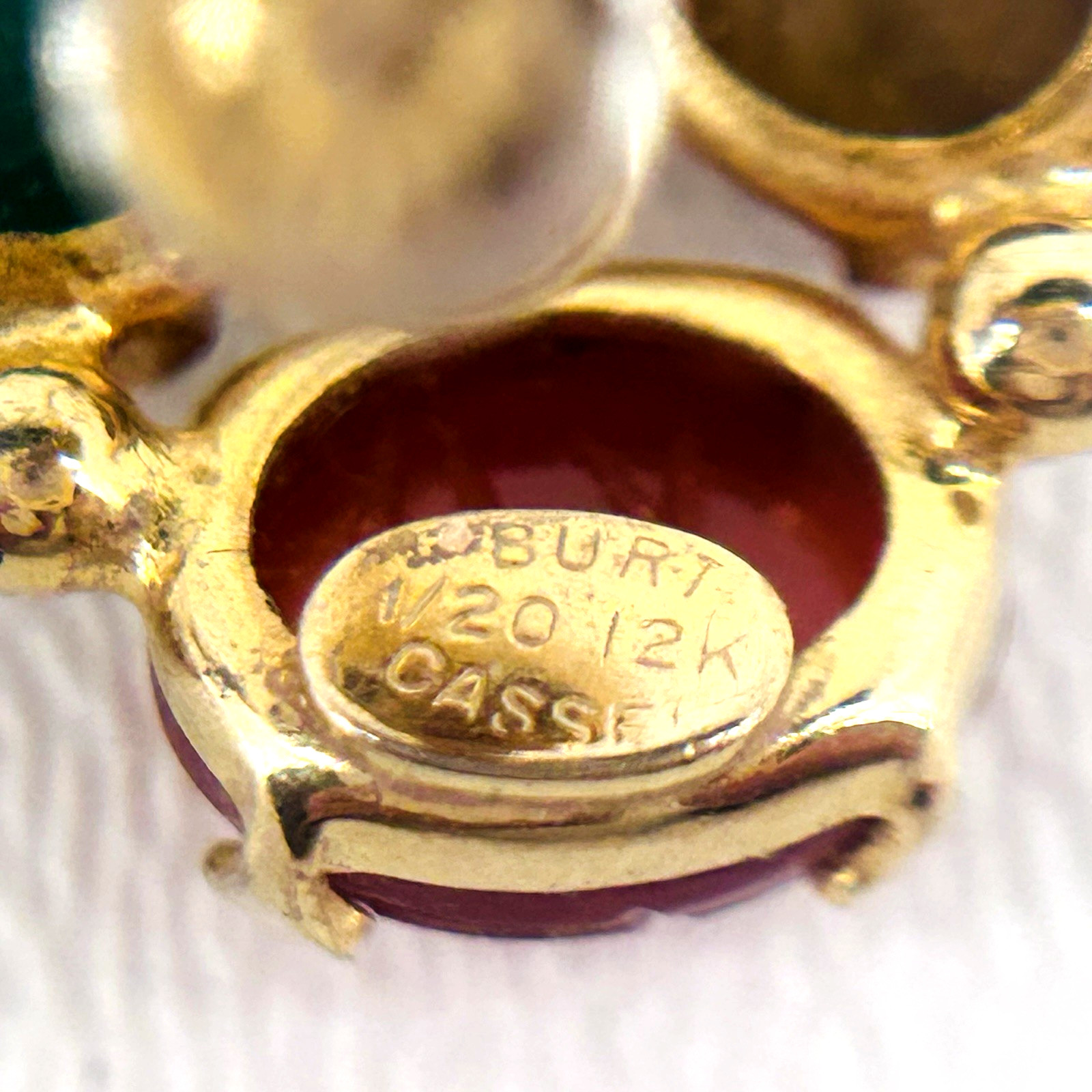 12K Gold Filled VTG Burt Casell Screw Back Earrings Jade Carnelian Tiger’s Eye