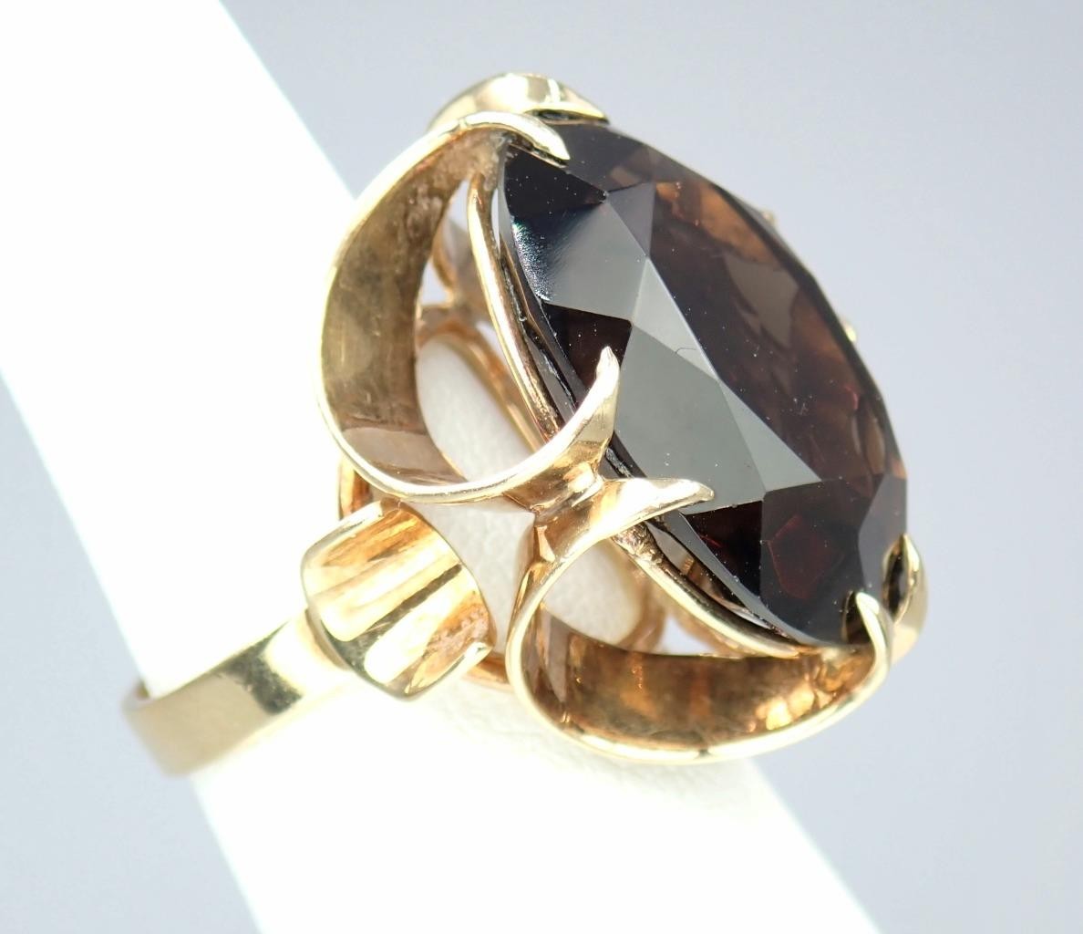 Super Vintage 1970s Solid 9K Rose Gold 14.4Ct Smokey Quartz Cocktail Ring 1971 5