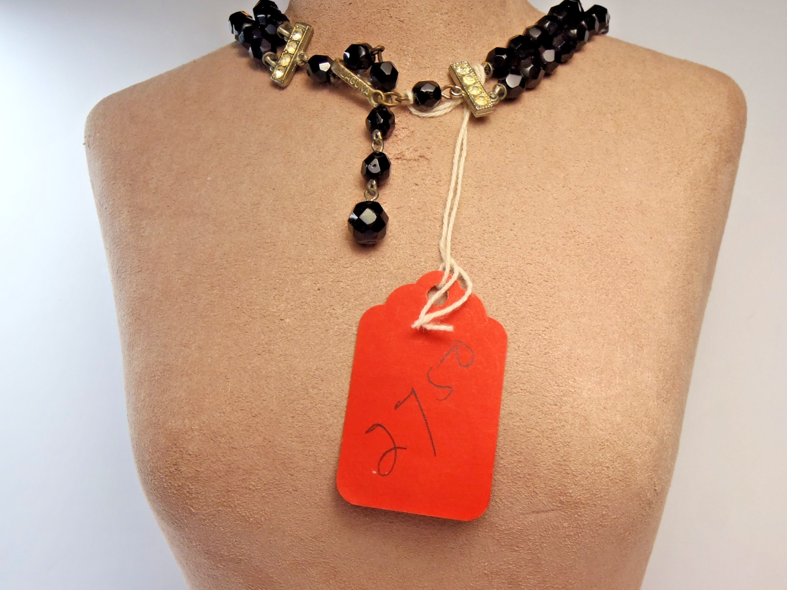 Vintage Laguna Black Faceted Glass Double-Strand Necklace