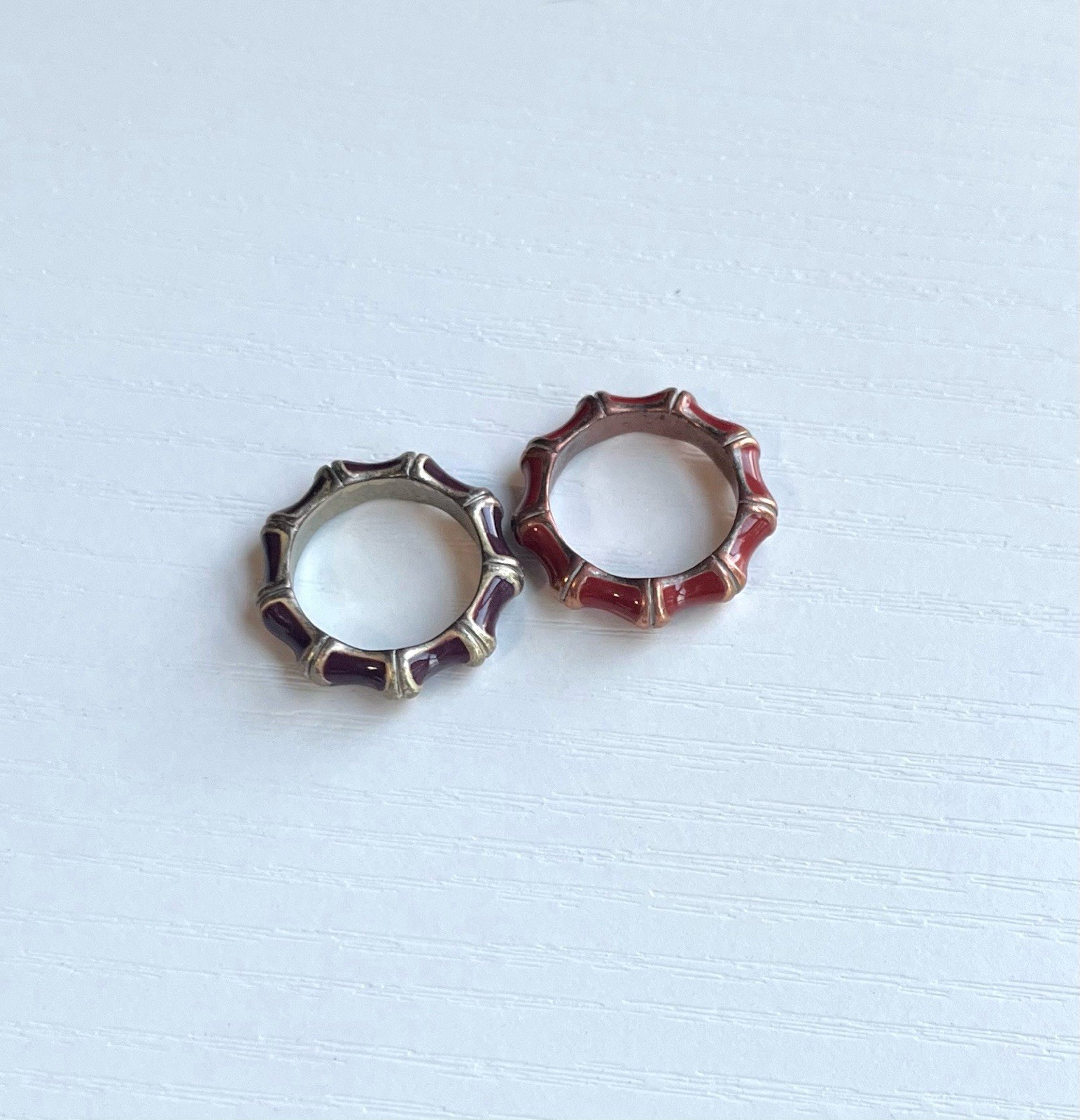 2-Enamel Eternity Band Bamboo Style Silver Tone Rings (Red & Purple) Size 8