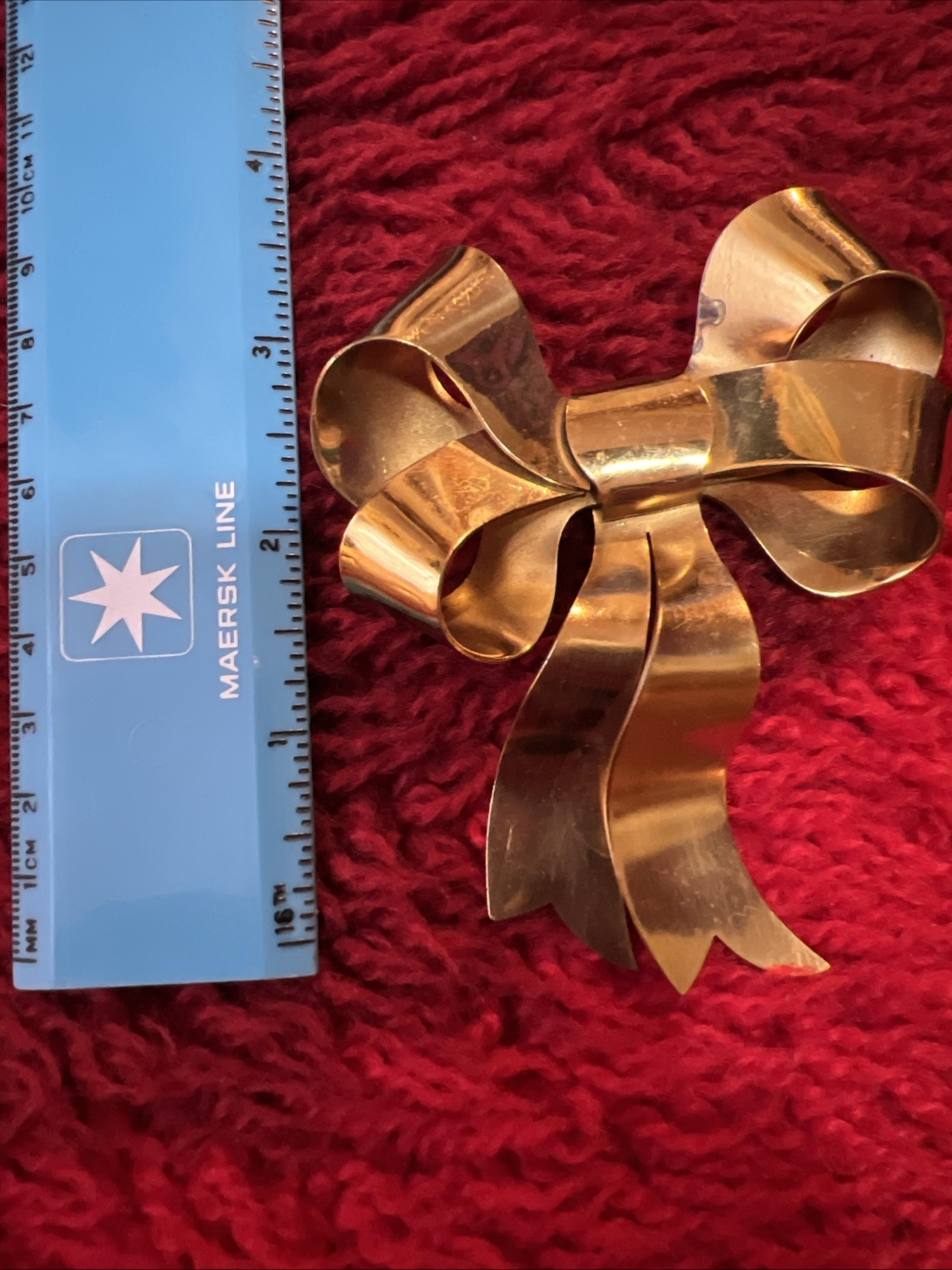 Vintage Gold Tone Extra Large Ribbon Bow Brooch