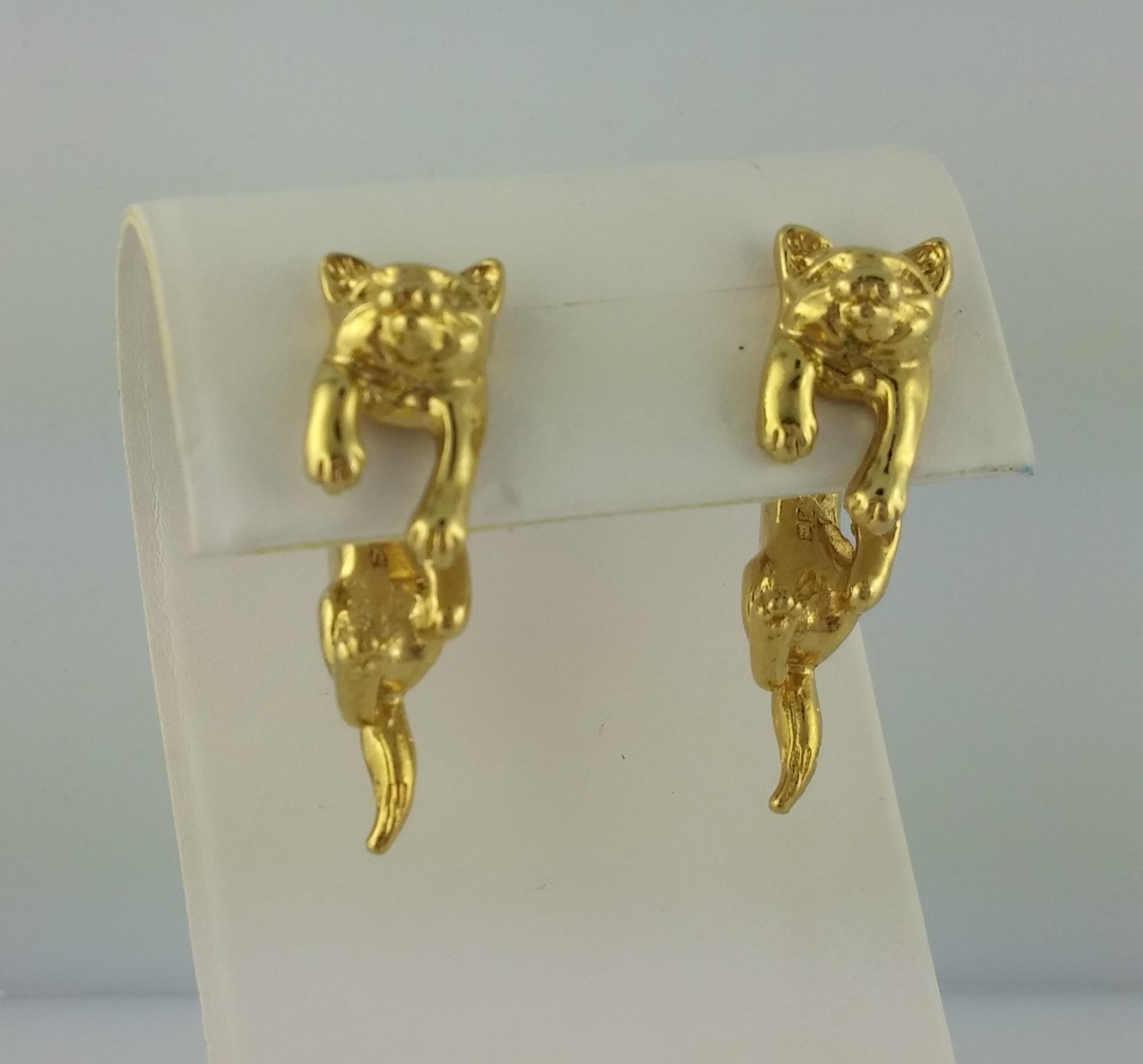 Vintage Pewter or Gold Kitty Cat 3D EARlusion earrings, kitten