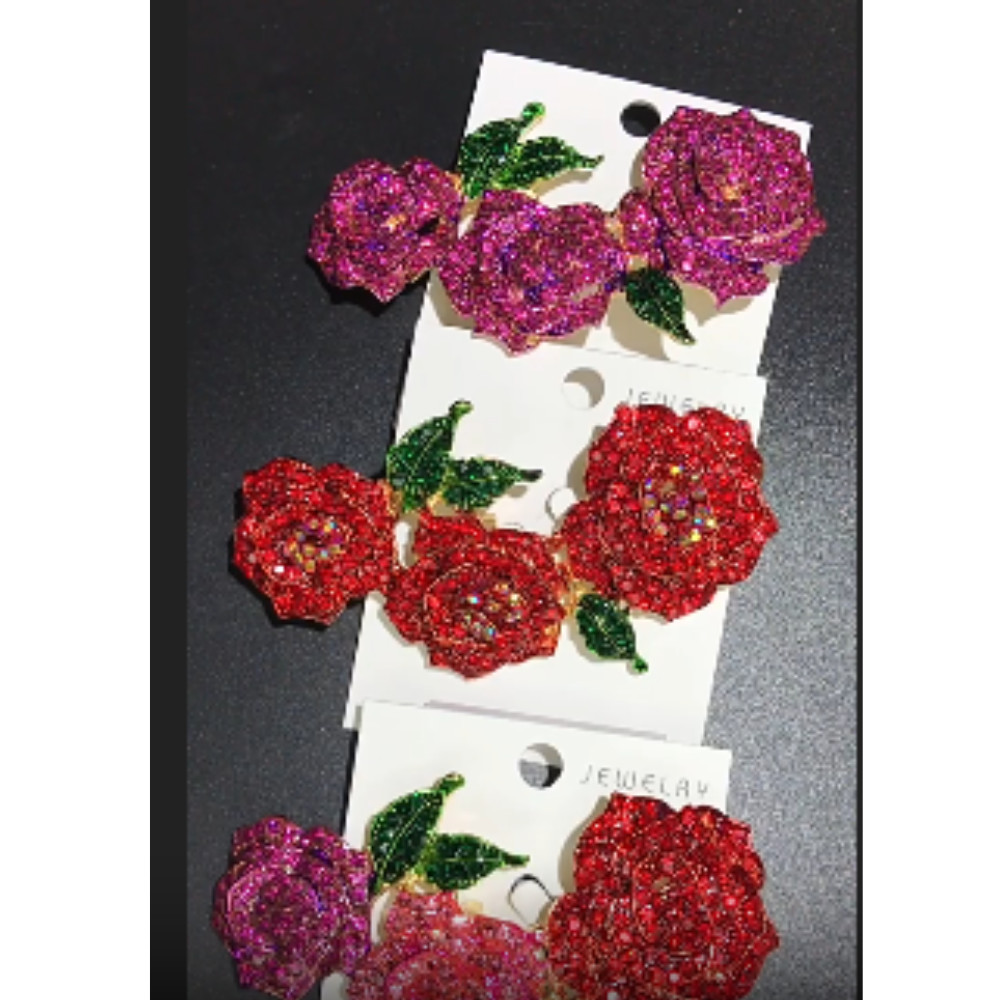 Rhinestone Valentine Brooches Red Love Heart Rose Flower Brooch Pin for Women US
