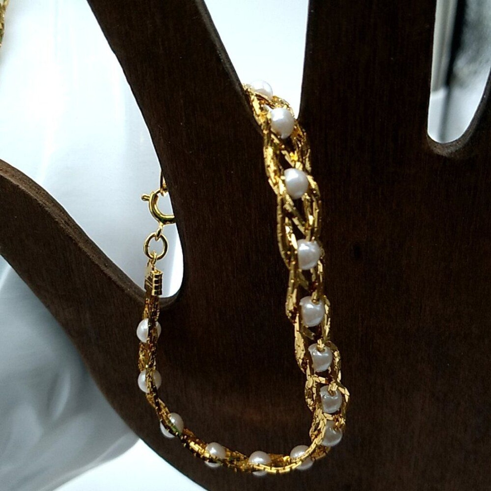 Vintage Avon Convertible Gold-tone Braided Pearl Necklace-Bracelet Silver Plated