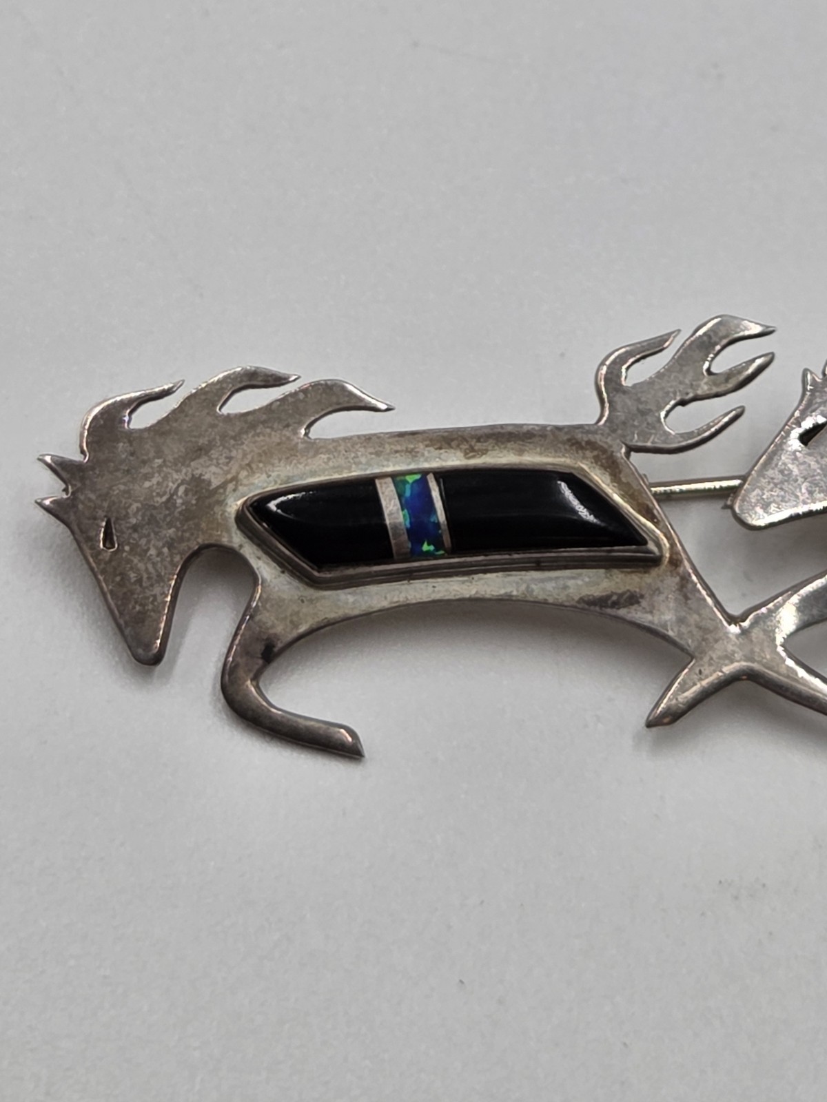 Navajo Double Horse Running Brooch Sterling Marked V