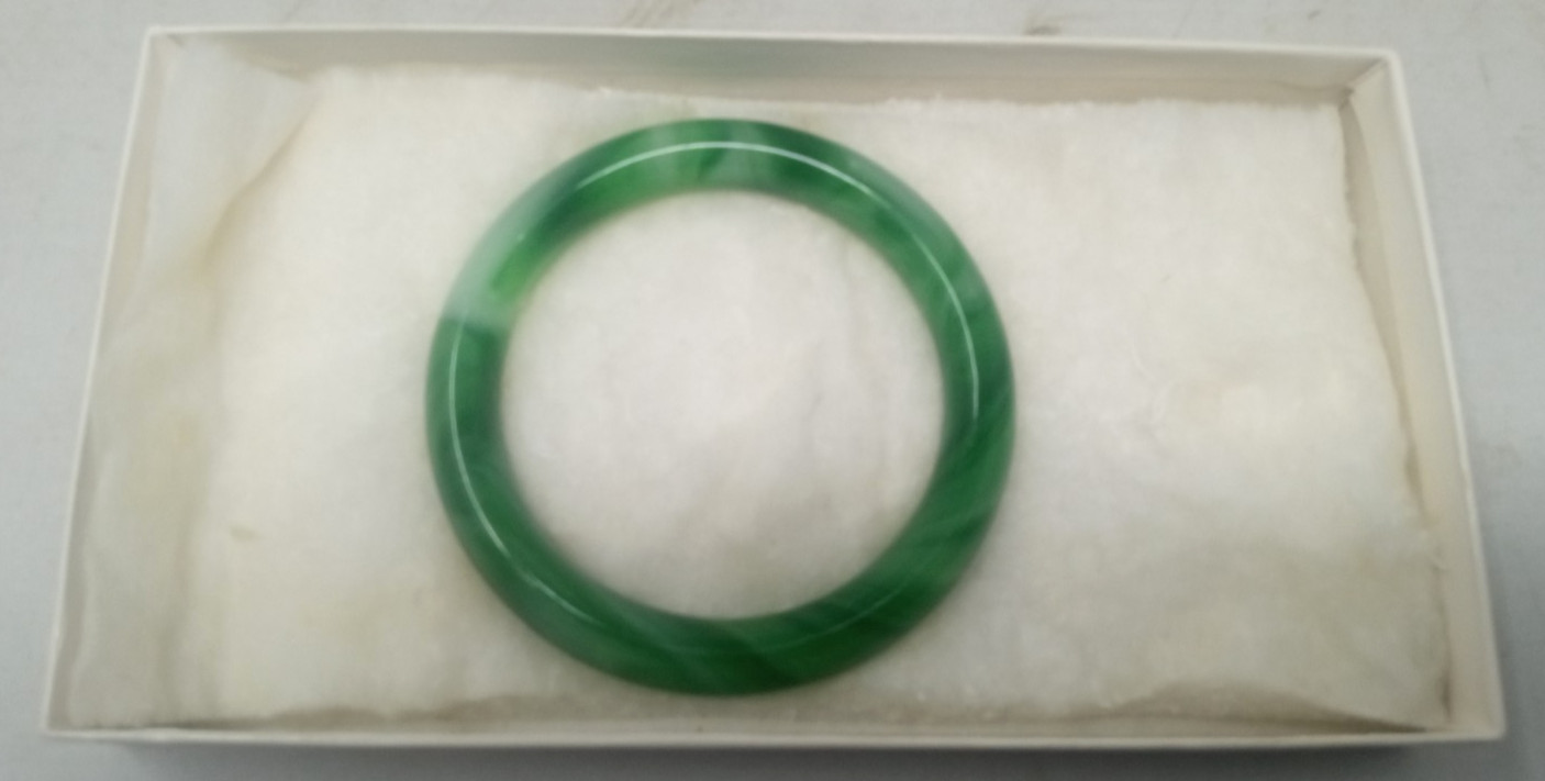 Vintage Green Jade Bangle Bracelet 70s Style Wrist Size Max 2 1/2″ inch