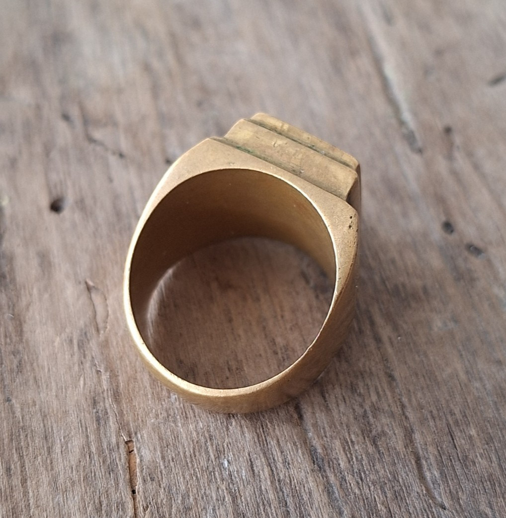 Soviet Prison Art Ring, USSR Inmate Folk Art, Plexiglass Brass Signet Ring