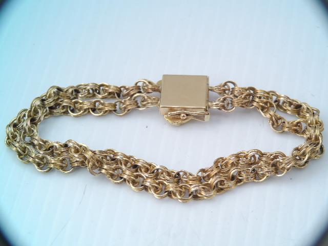 RARE ART NOUVEAU 14K GOLD ENAMEL JEWEL FACE DOUBLE CHAIN BRACELET 7 3/4 “