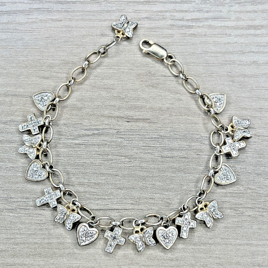 Sterling 925 Gold Wash Delicate Charm Bracelet Cross Heart Butterfly Ross Simons
