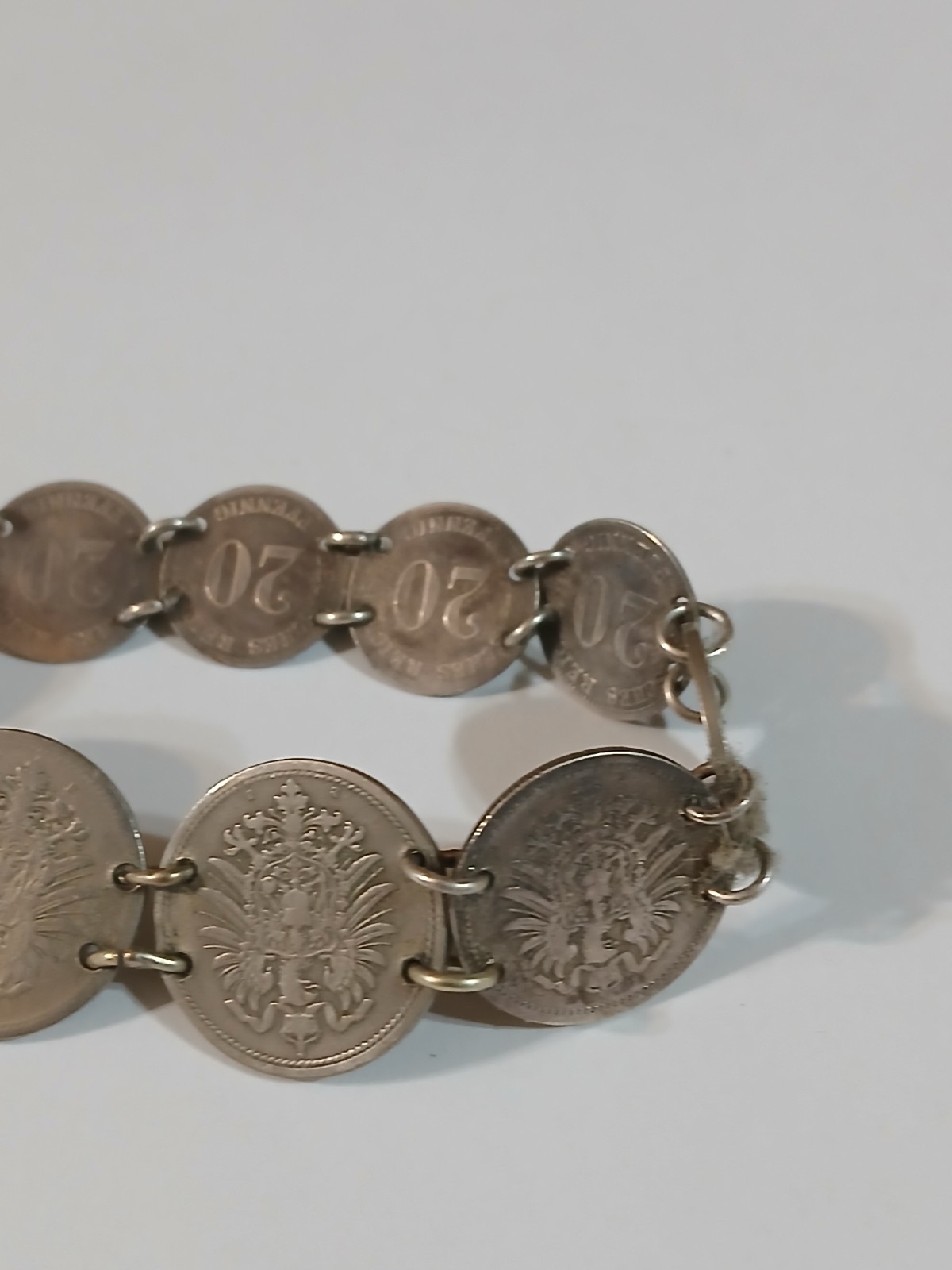900 Silver Antique 1874-1876 Germany Coin Link Bracelet 8″ 11 Coins 25g
