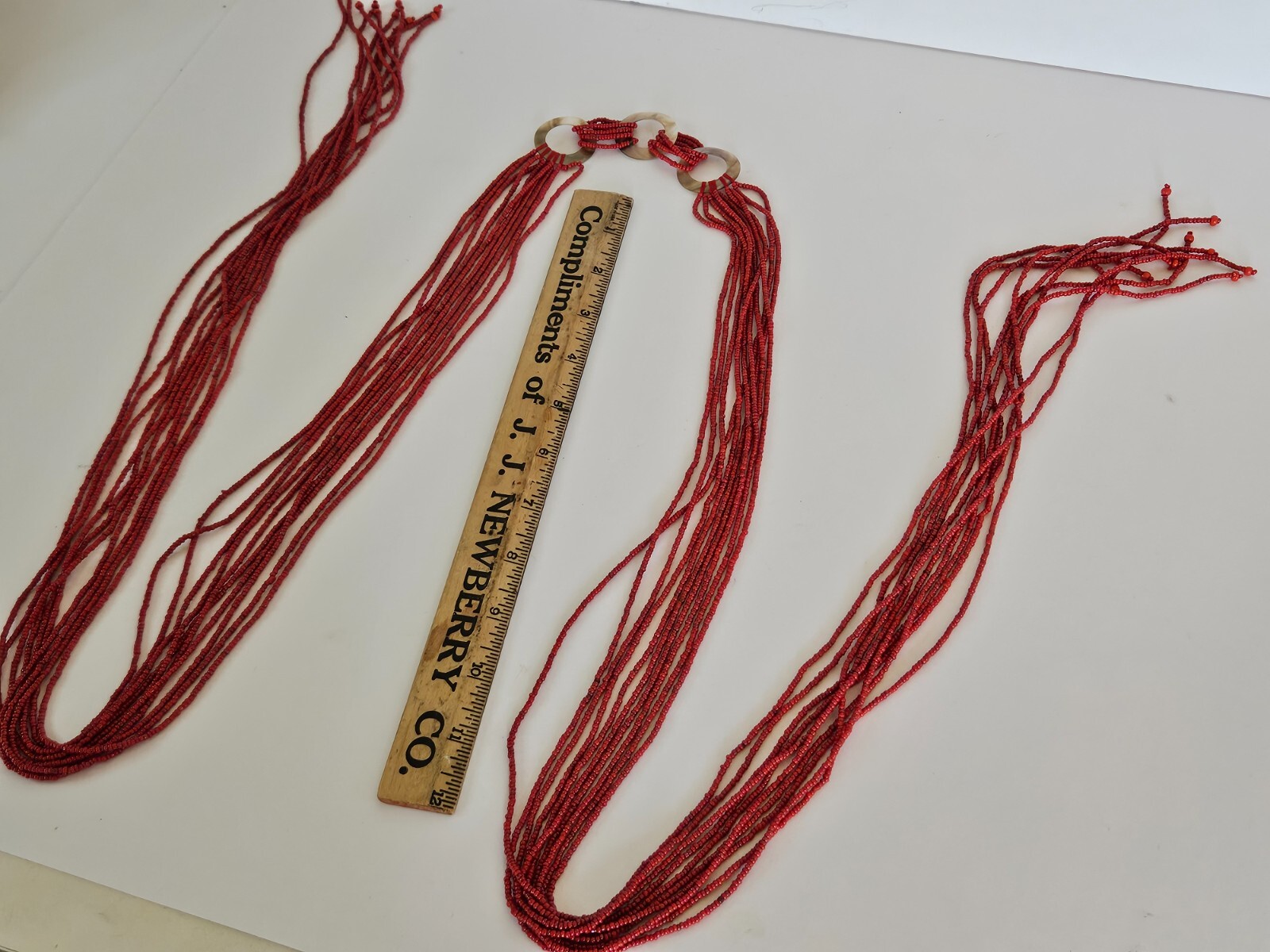 Vintage Seed Bead Multi Strand Wrap Around Necklace Red Shell