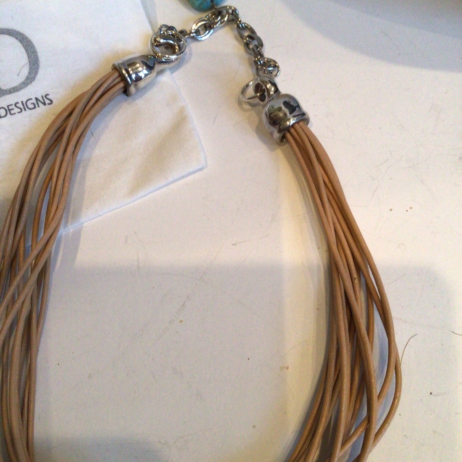 SPECIAL SEBBAG VON MUSULIN NECKLACE STERLING TURQUOISE LEATHER W PENDANT,EXTEND