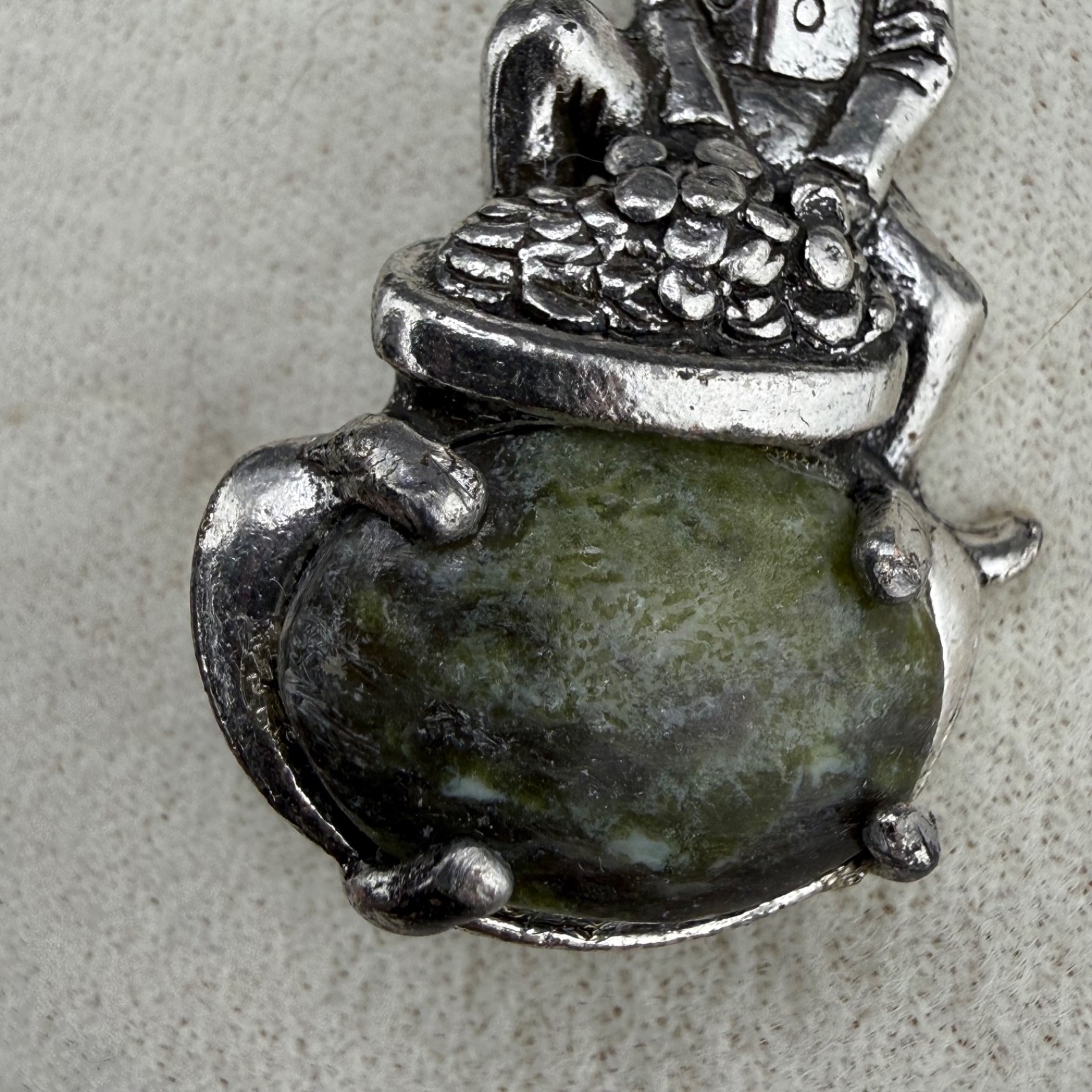 Vintage Connemara Marble Brooch Leprechaun Silver Tone Lucky Elf