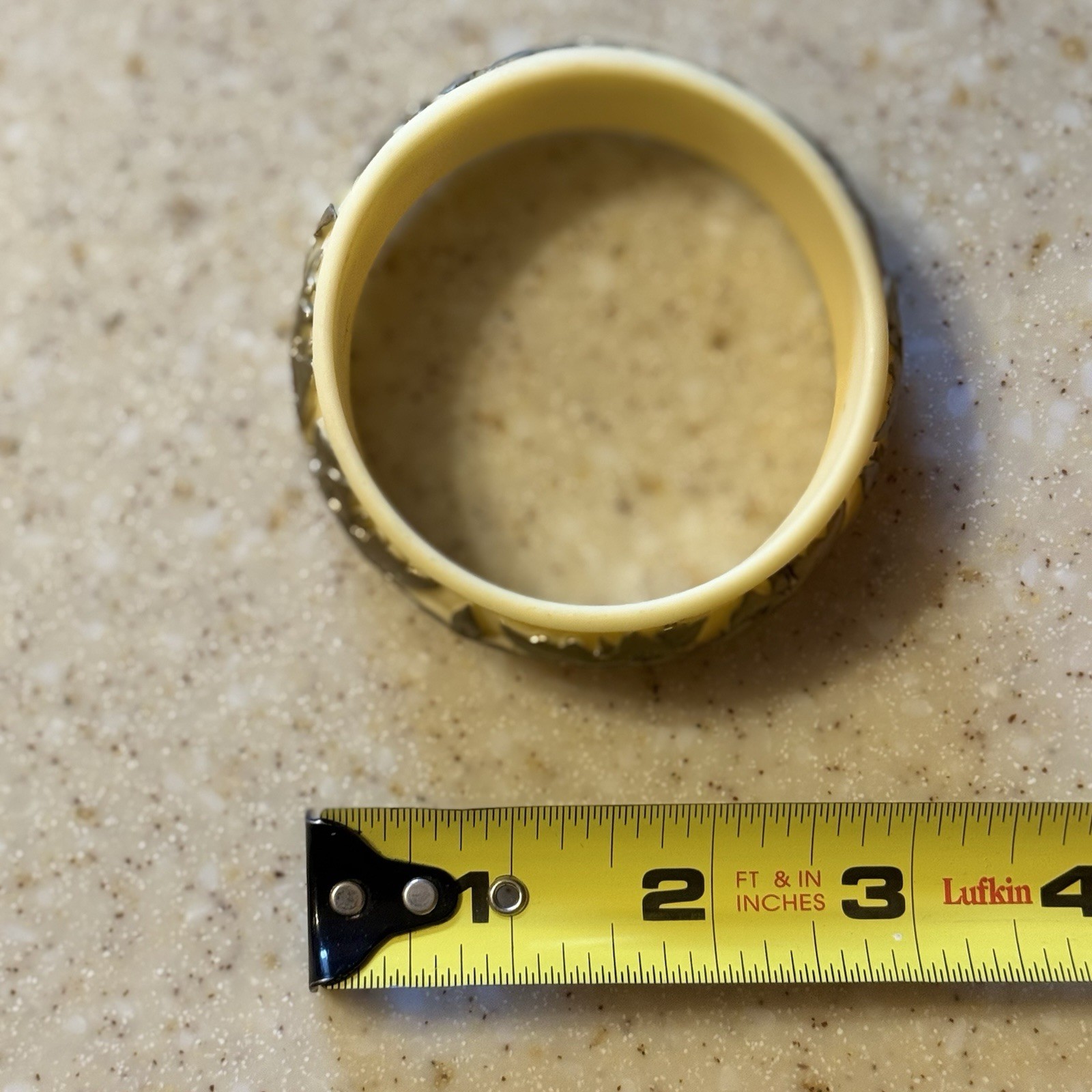 French Ivory? Celluloid Bangle Carved Floral Rose Motif Matte Finish Circa 1920?
