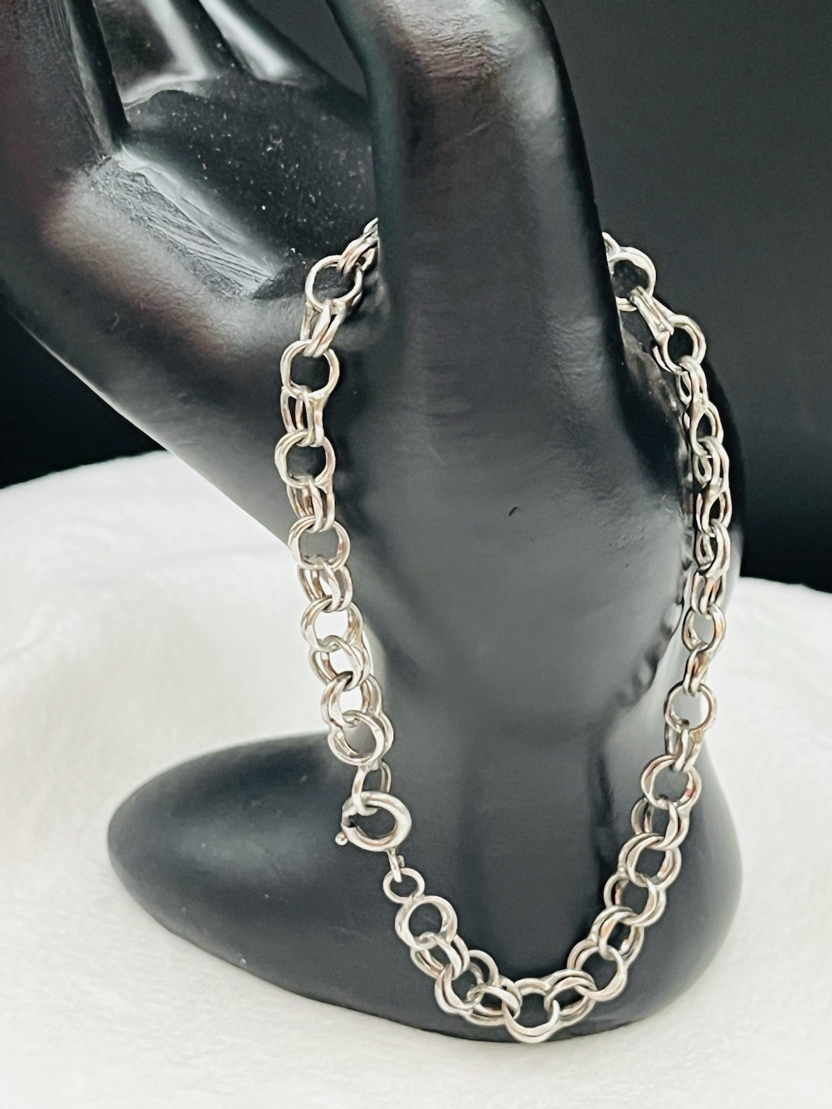 Vintage Sterling Silver Starter Charm Bracelet 6mm Double Link Chain 7.25”