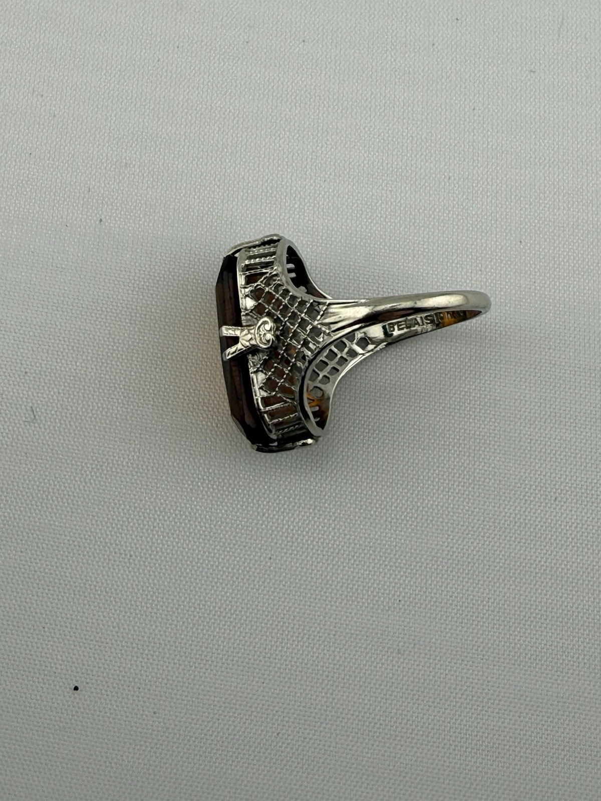 Art Deco Vintage Belais 10k Gold Ring Size 4.25 Brown Colored Set