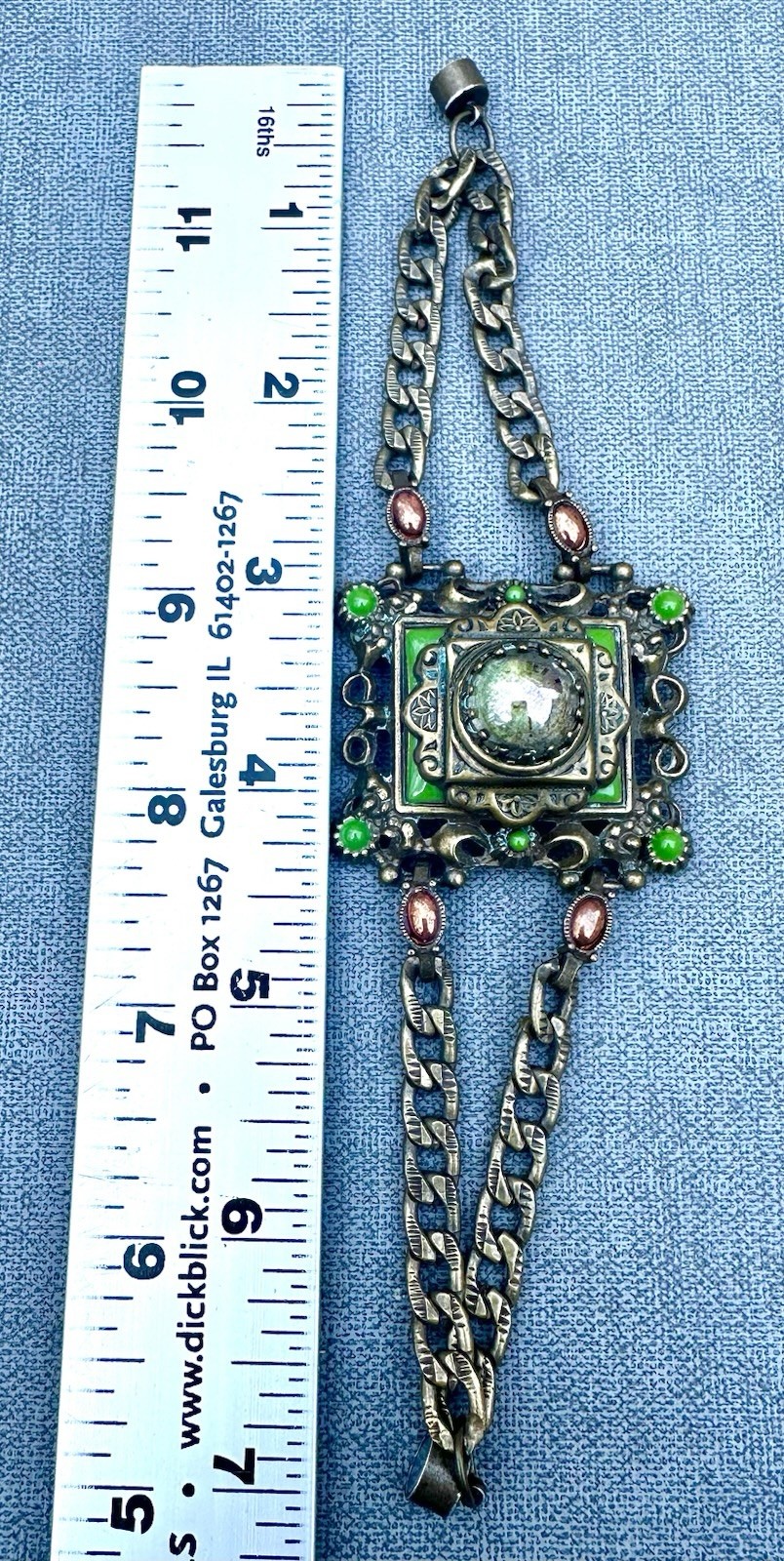 VTG Uranium Vaseline Glass Jewelry Bracelet Panel Cabachon Art Deco Style Czech