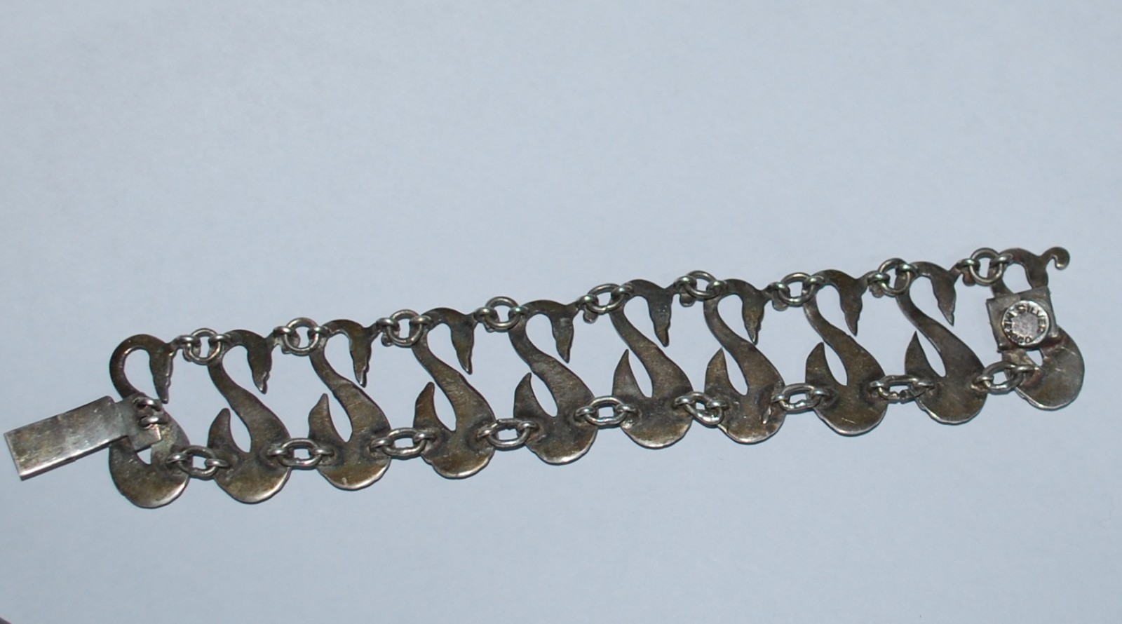 Art Deco Swans Bracelet Mexico Sterling Silver 1.37oz (39gr) 6.5inch (166mm)
